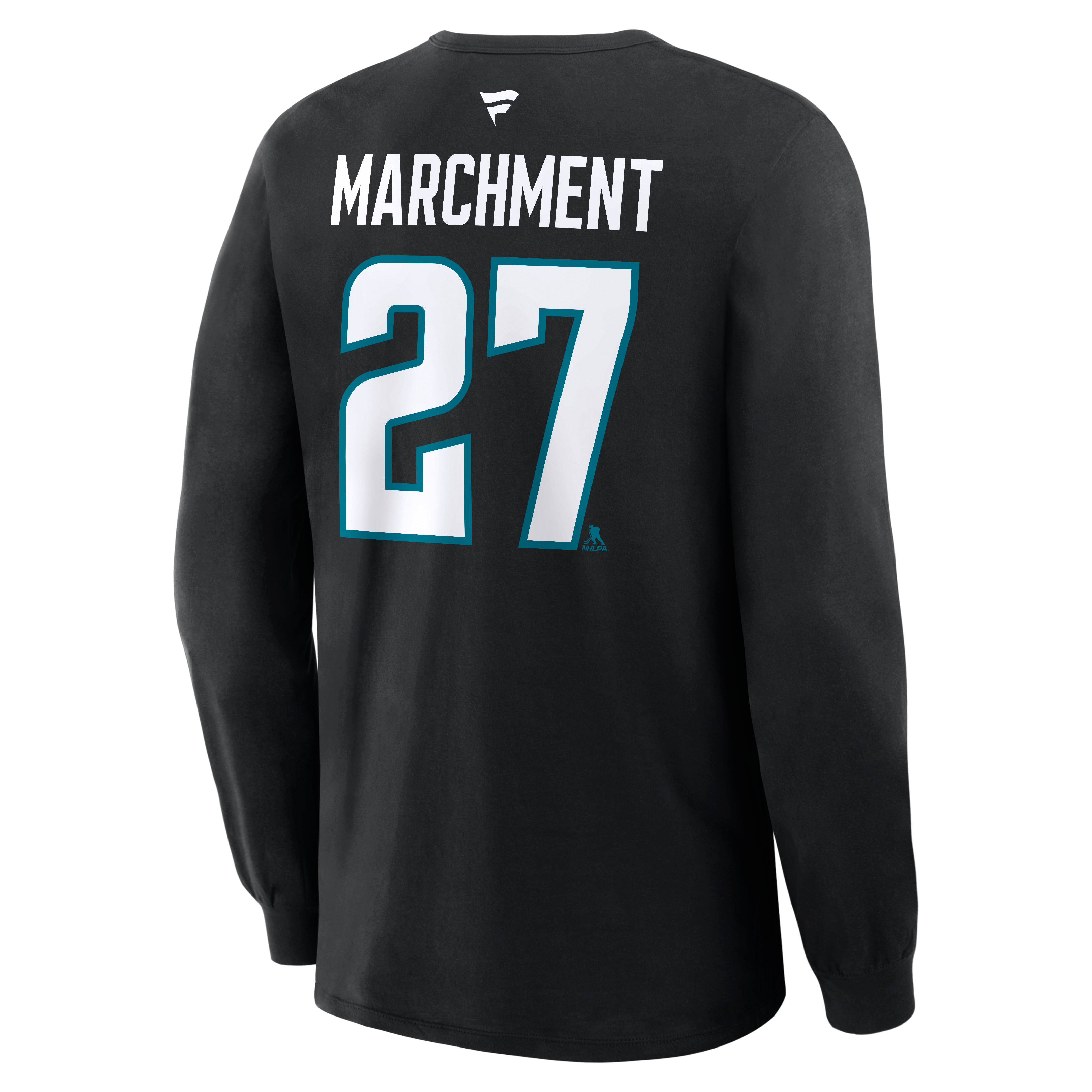 T-shirt à manches longues authentique Fanatics Mason Marchment noir San Jose Sharks avec nom et numéro.
