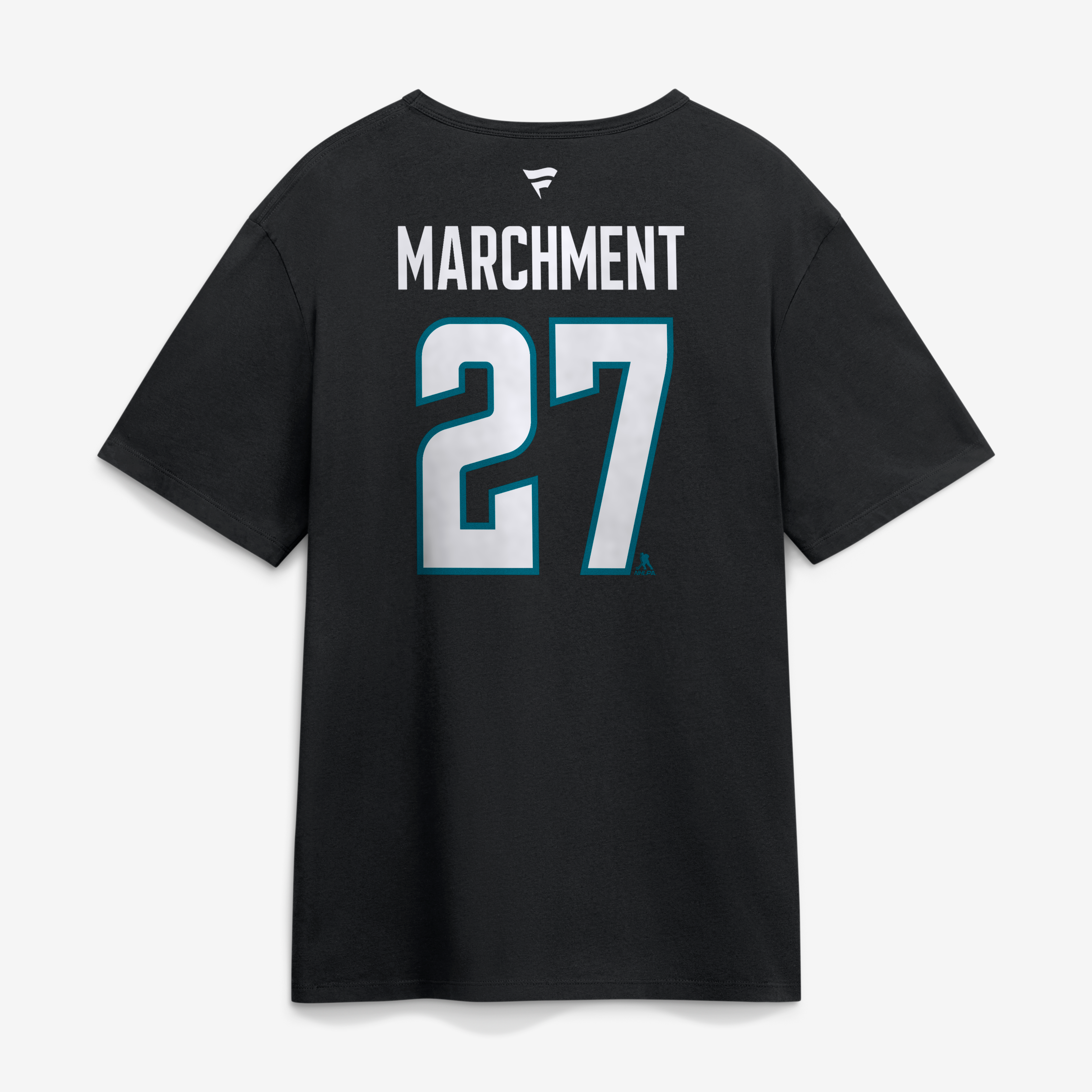 T-shirt authentique Fanatics Mason Marchment noir San Jose Sharks avec nom et numéro.