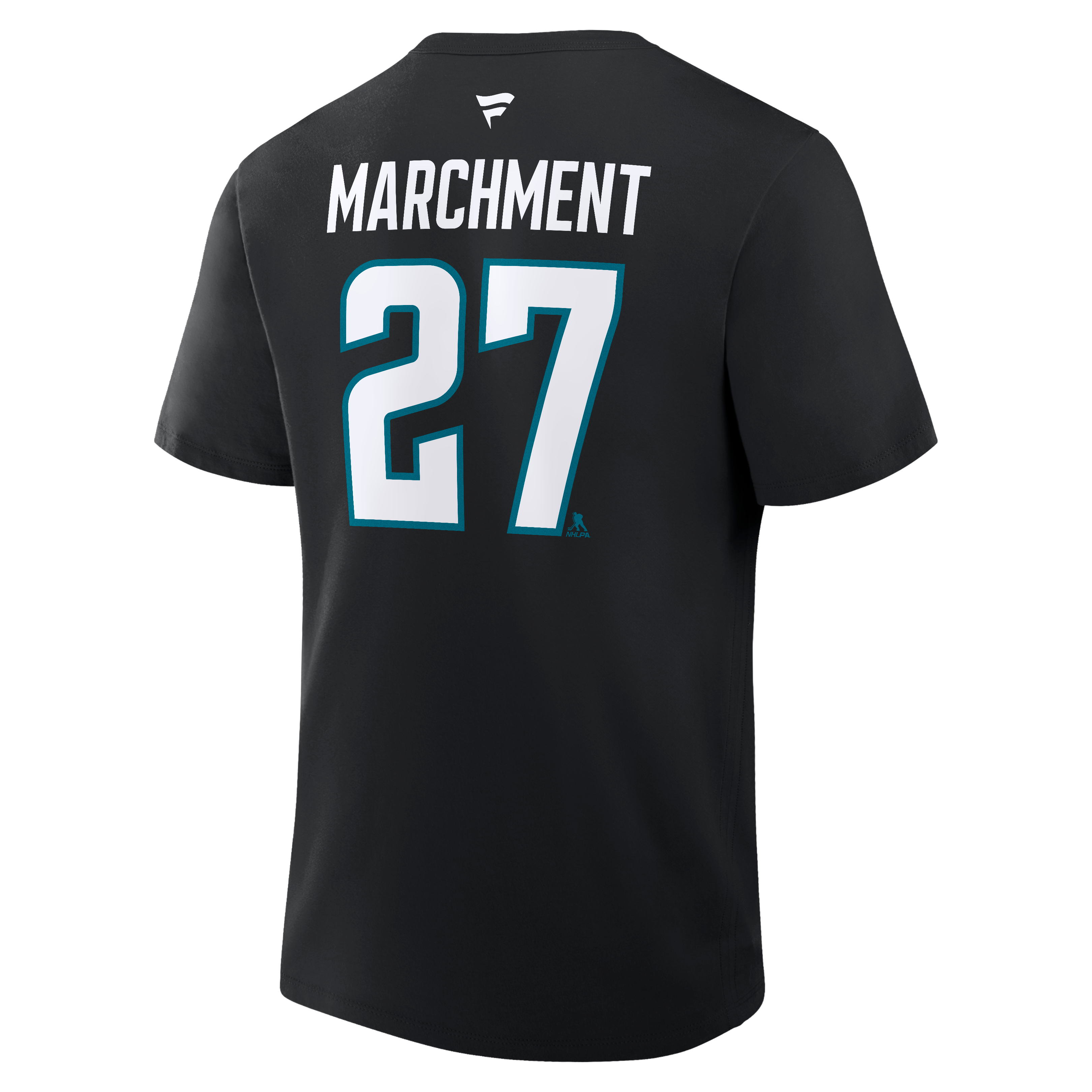 T-shirt authentique Fanatics Mason Marchment noir San Jose Sharks avec nom et numéro.