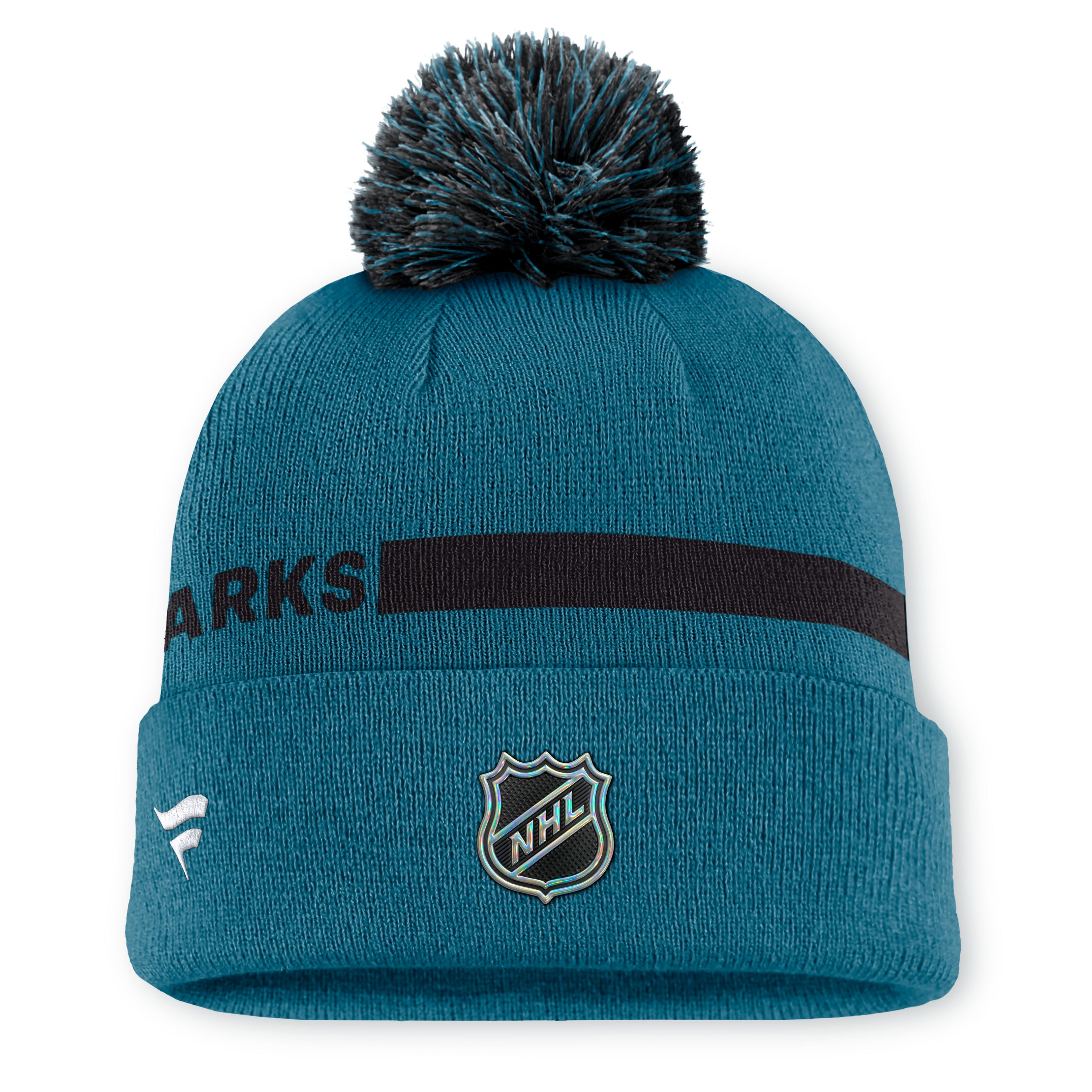 Men's Fanatics Teal San Jose Sharks Authentic Pro Rink Cuffed Knit Hat with Pom