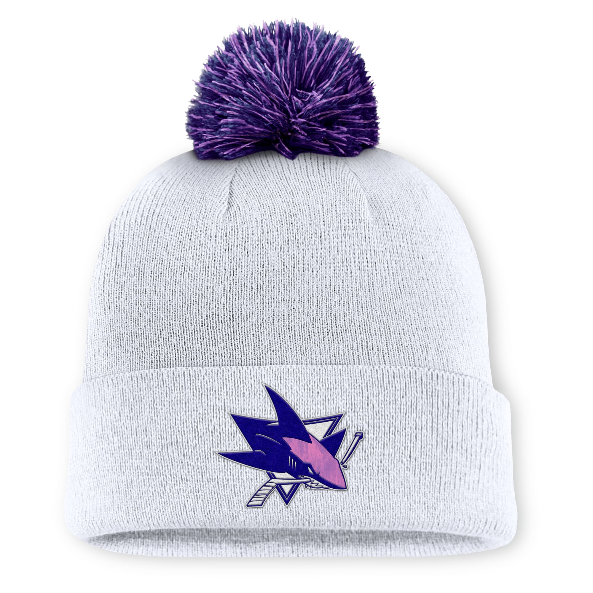 Bonnet en tricot à revers avec pompon pour homme Fanatics White San Jose Sharks Authentic Pro Hockey Fights Cancer