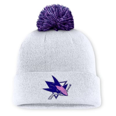  San Jose Sharks Fanatics Authentic Pro Hockey Fights Cancer Cuffed Knit Hat with Pom - White