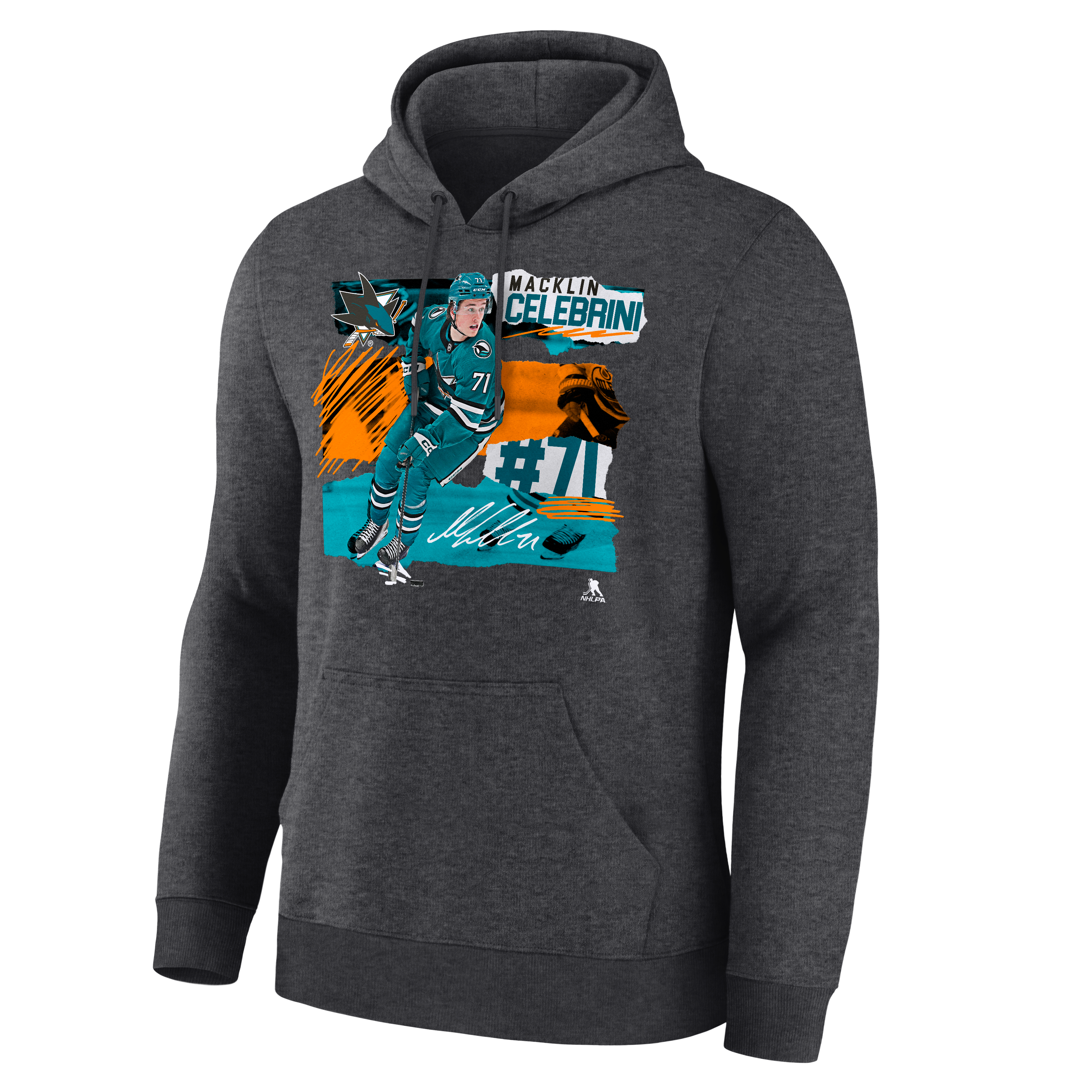 Sweat à capuche Macklin Celebrini Charcoal San Jose Sharks Fresh Ice pour homme