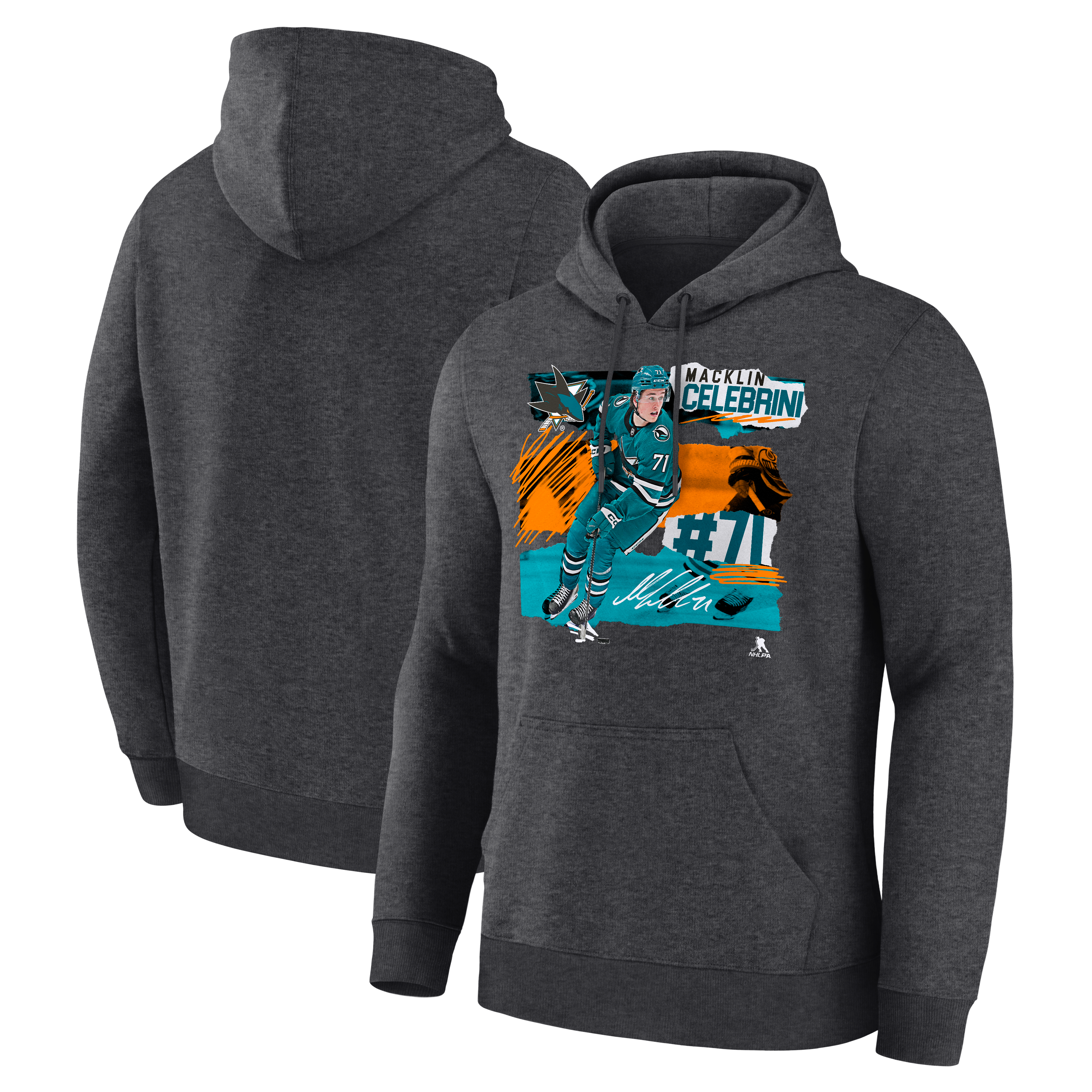 Sweat à capuche Macklin Celebrini Charcoal San Jose Sharks Fresh Ice pour homme