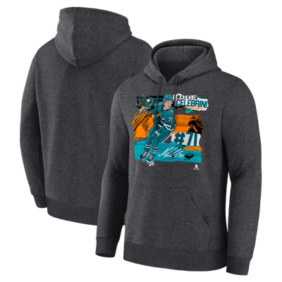 Men's San Jose Sharks Macklin Celebrini Charcoal Fresh Ice Hoodie