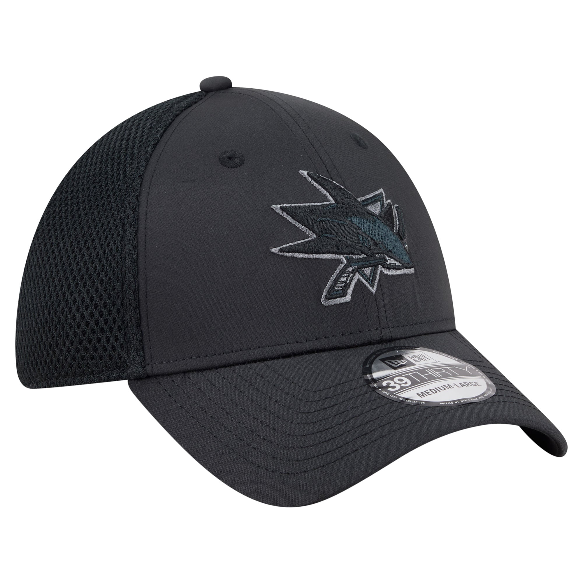Men's New Era  Black San Jose Sharks Blackout 39THIRTY Stretch Hat