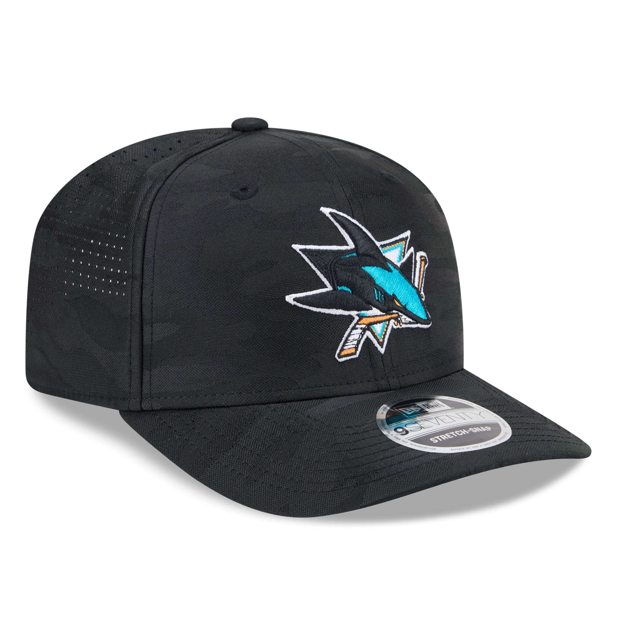 Casquette ajustable perforée New Era noire San Jose Sharks Camo 9SEVENTY pour homme