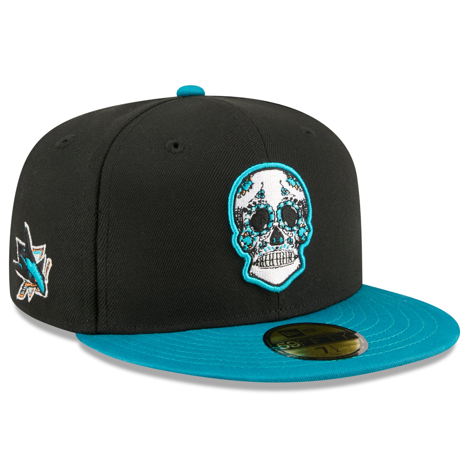 Casquette ajustée New Era 59FIFTY noire et turquoise San Jose Sharks Dia De Los Muertos pour homme