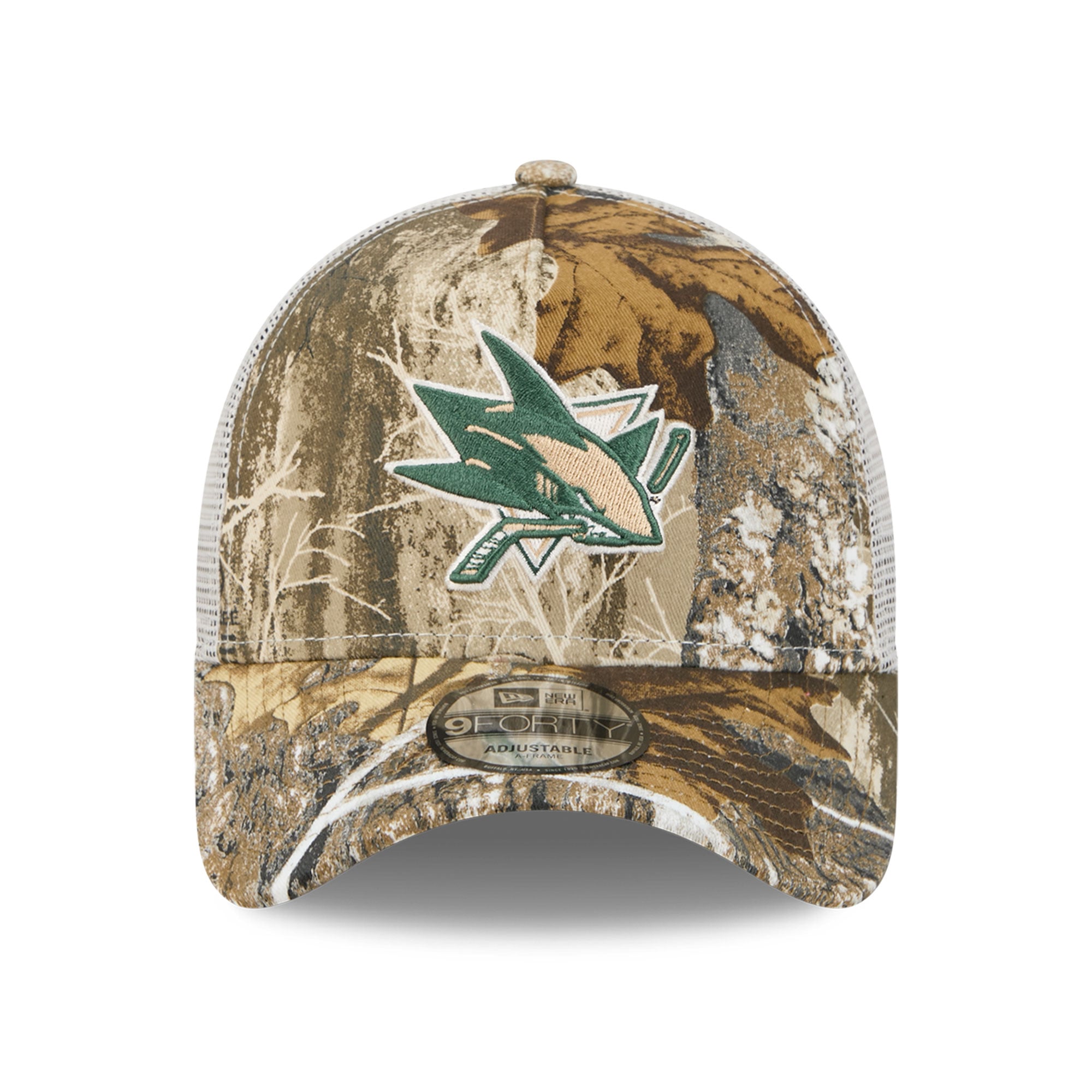 Casquette trucker ajustable New Era Camo San Jose Sharks Real Tree A-Frame 9FORTY pour homme