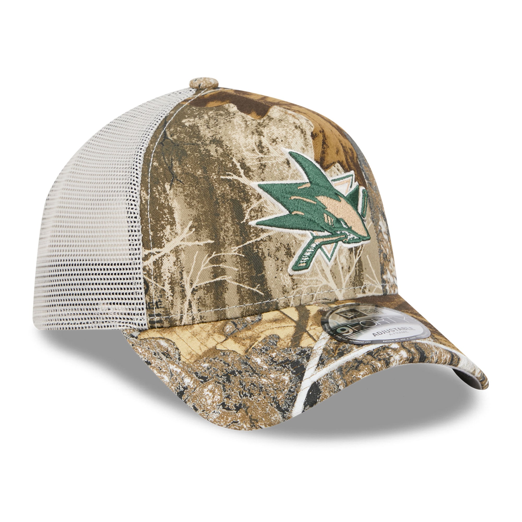 Casquette trucker ajustable New Era Camo San Jose Sharks Real Tree A-Frame 9FORTY pour homme