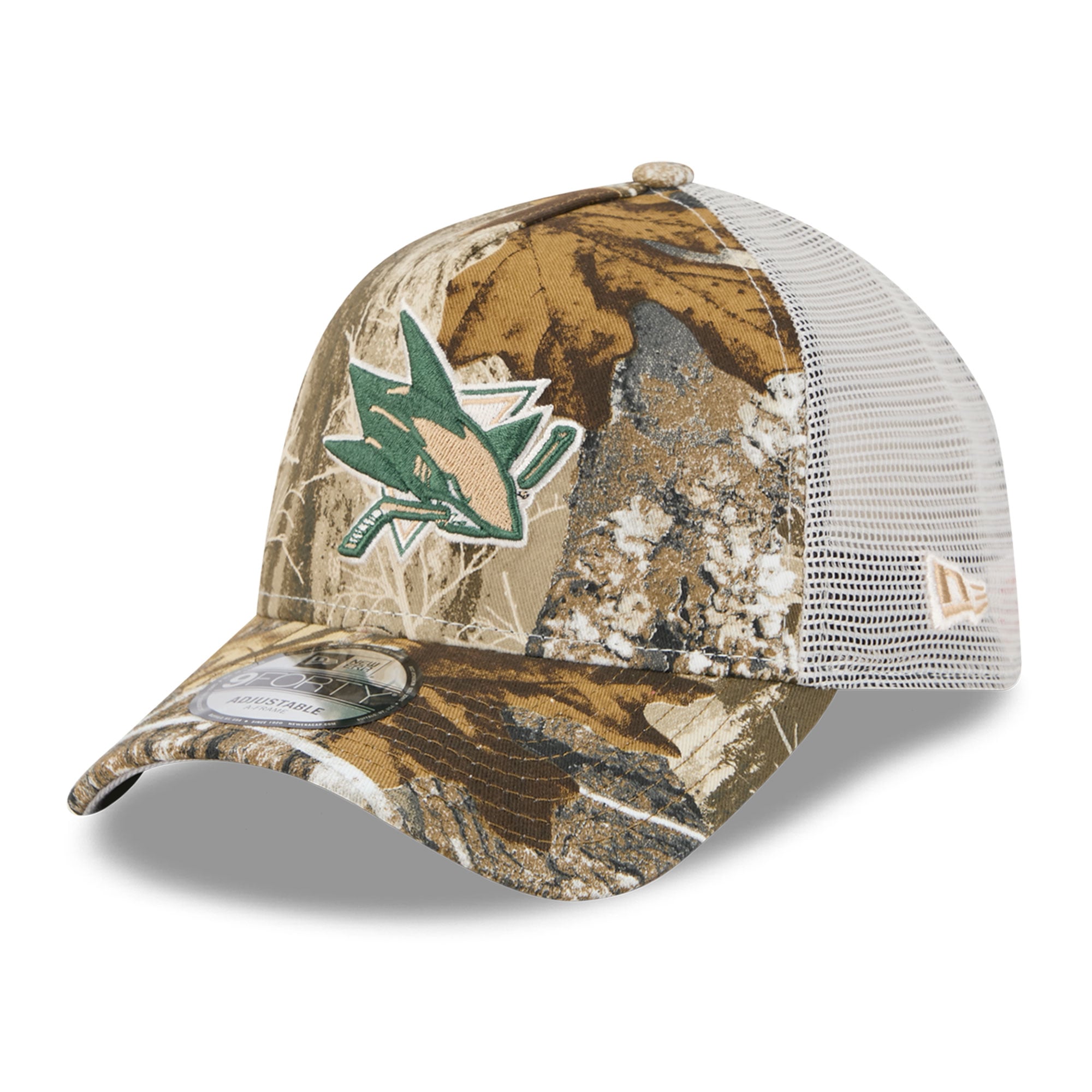 Casquette trucker ajustable New Era Camo San Jose Sharks Real Tree A-Frame 9FORTY pour homme