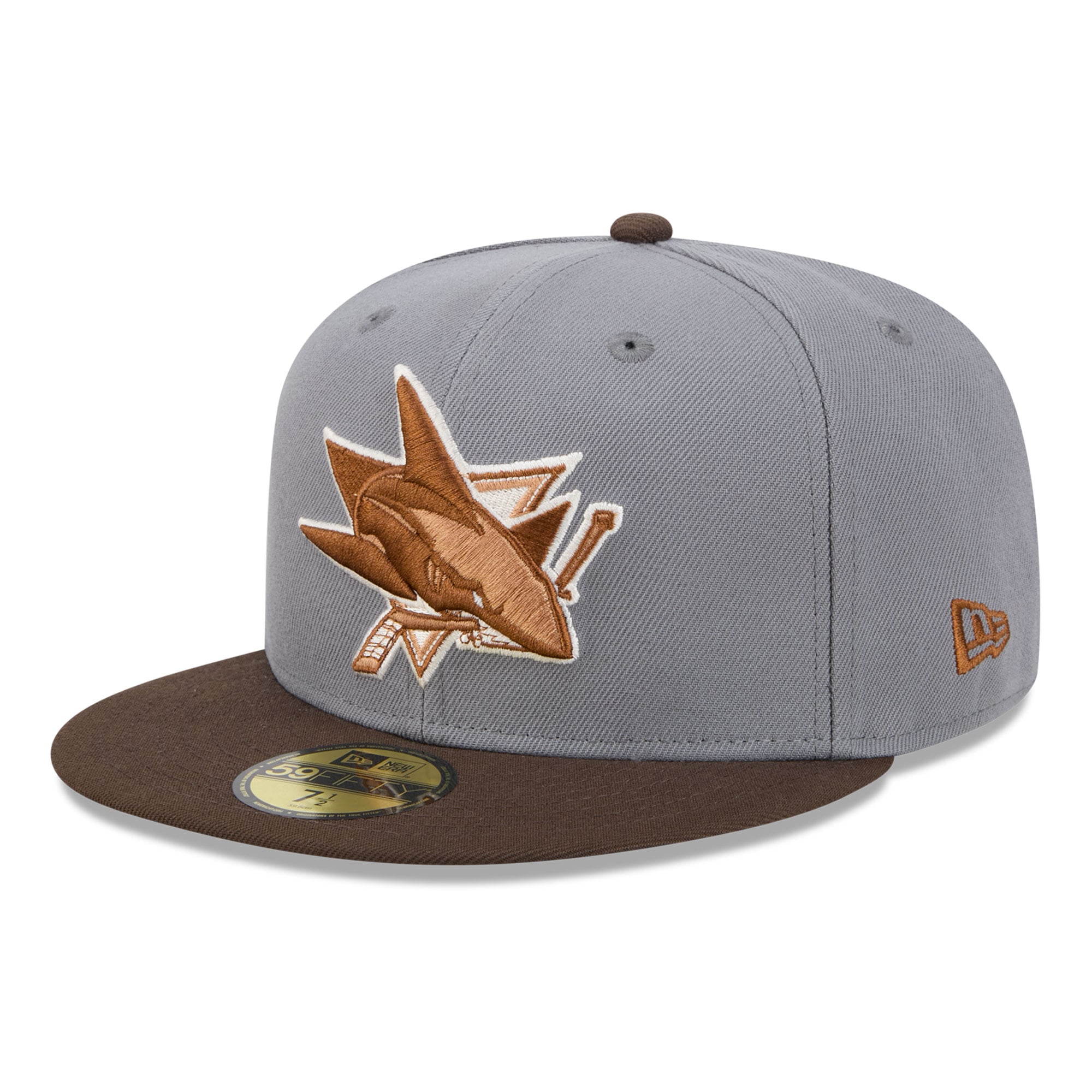 Casquette ajustée New Era 59FIFTY pour homme, coloris anthracite/marron, motif bois, San Jose Sharks