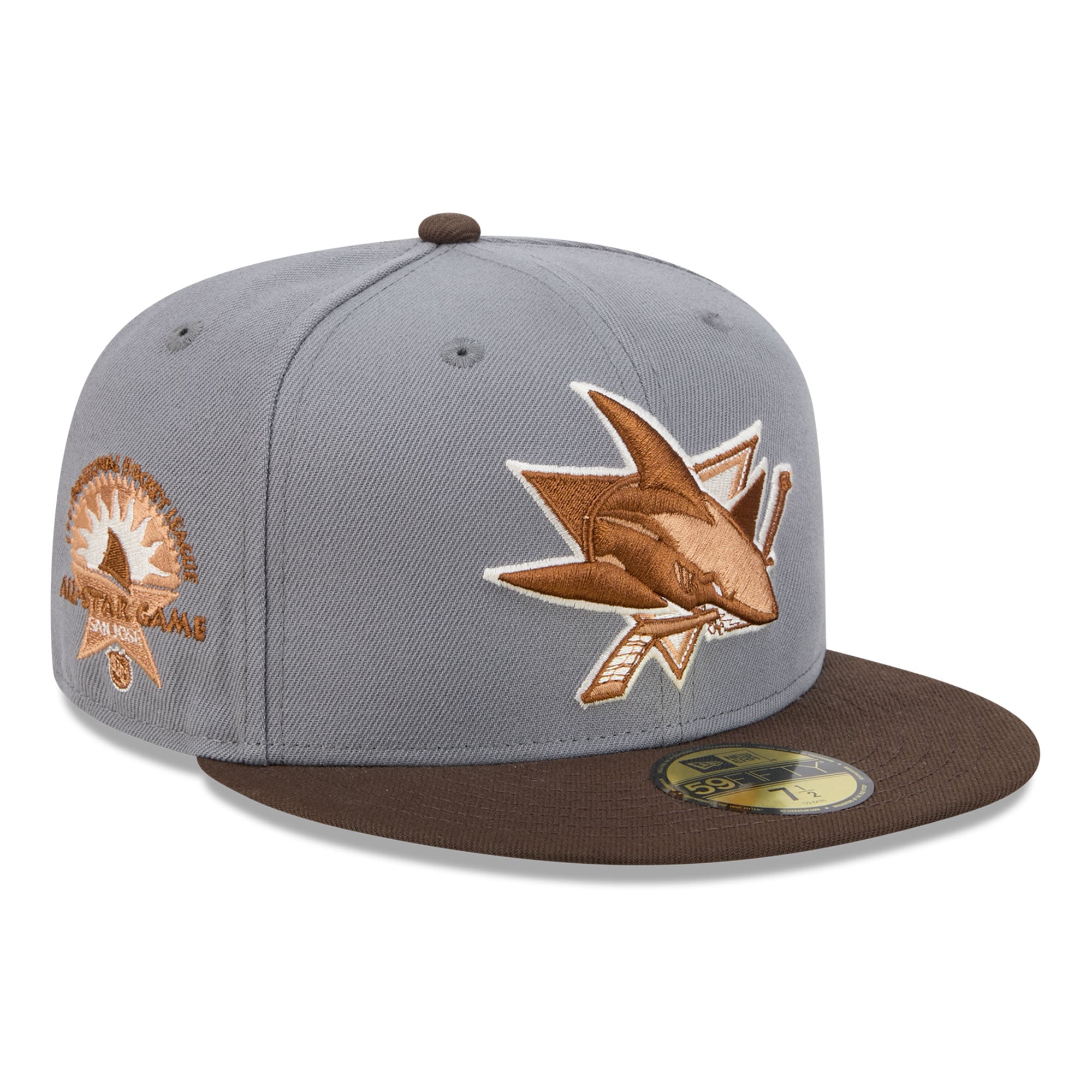 Casquette ajustée New Era 59FIFTY pour homme, coloris anthracite/marron, motif bois, San Jose Sharks
