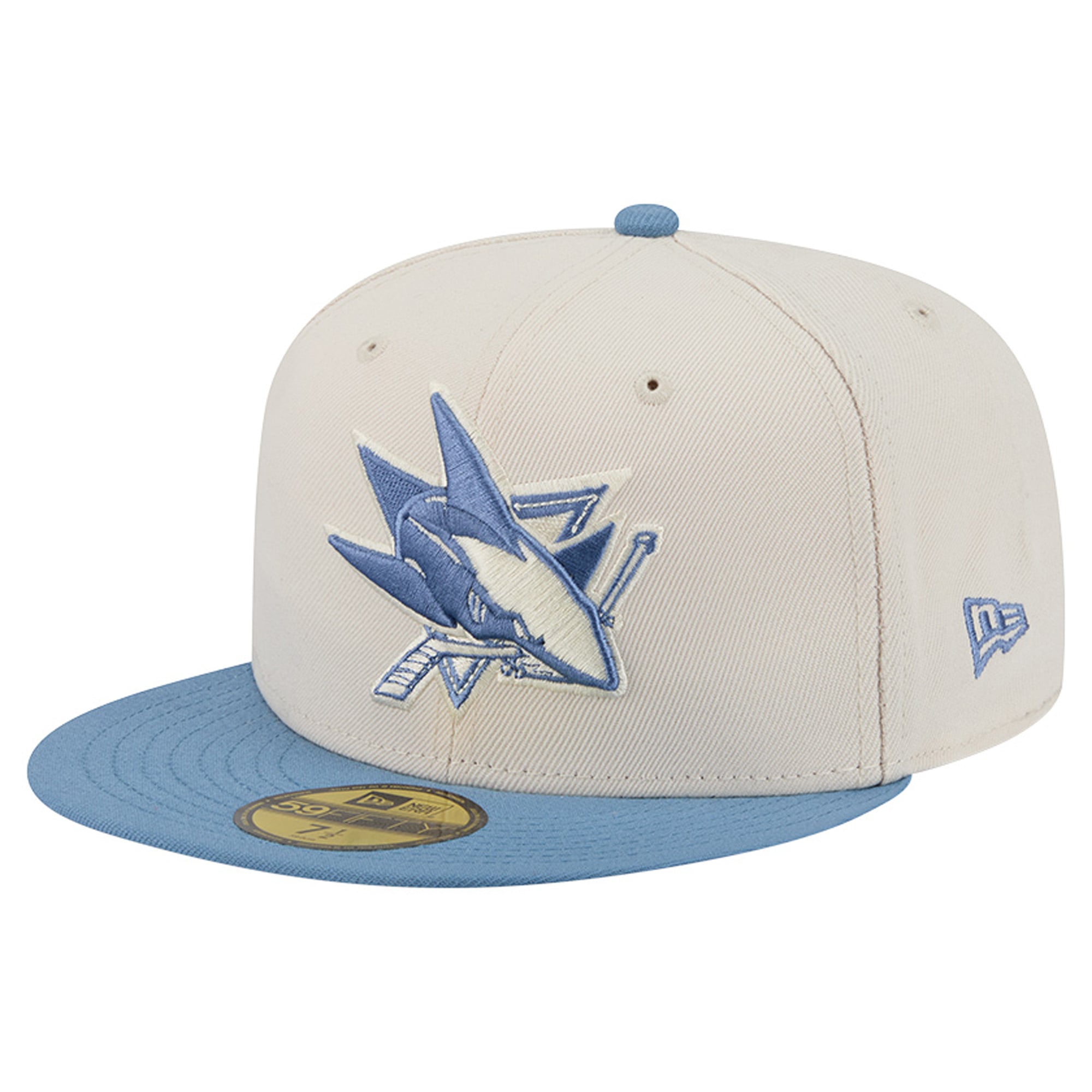 Casquette ajustée New Era 59FIFTY bicolore crème/bleue San Jose Sharks pour homme