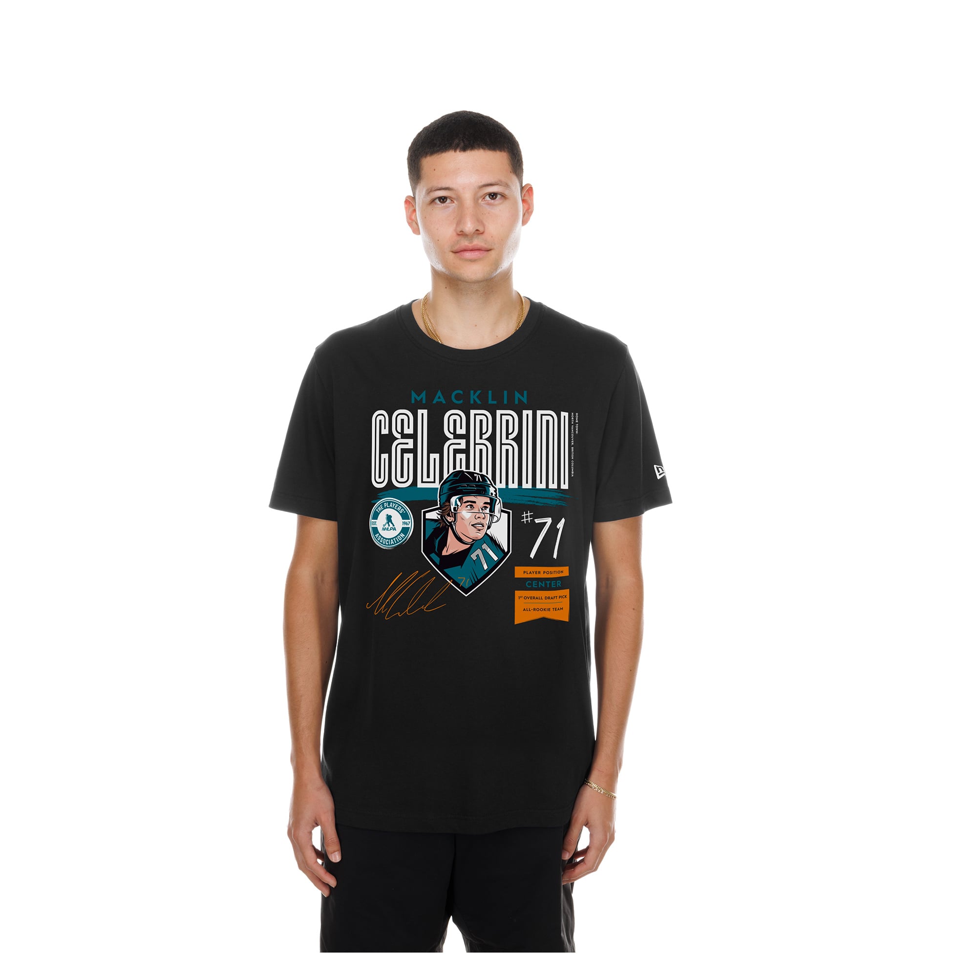 Men's New Era Macklin Celebrini Black Player Spotlight Name & Number T-Shirt