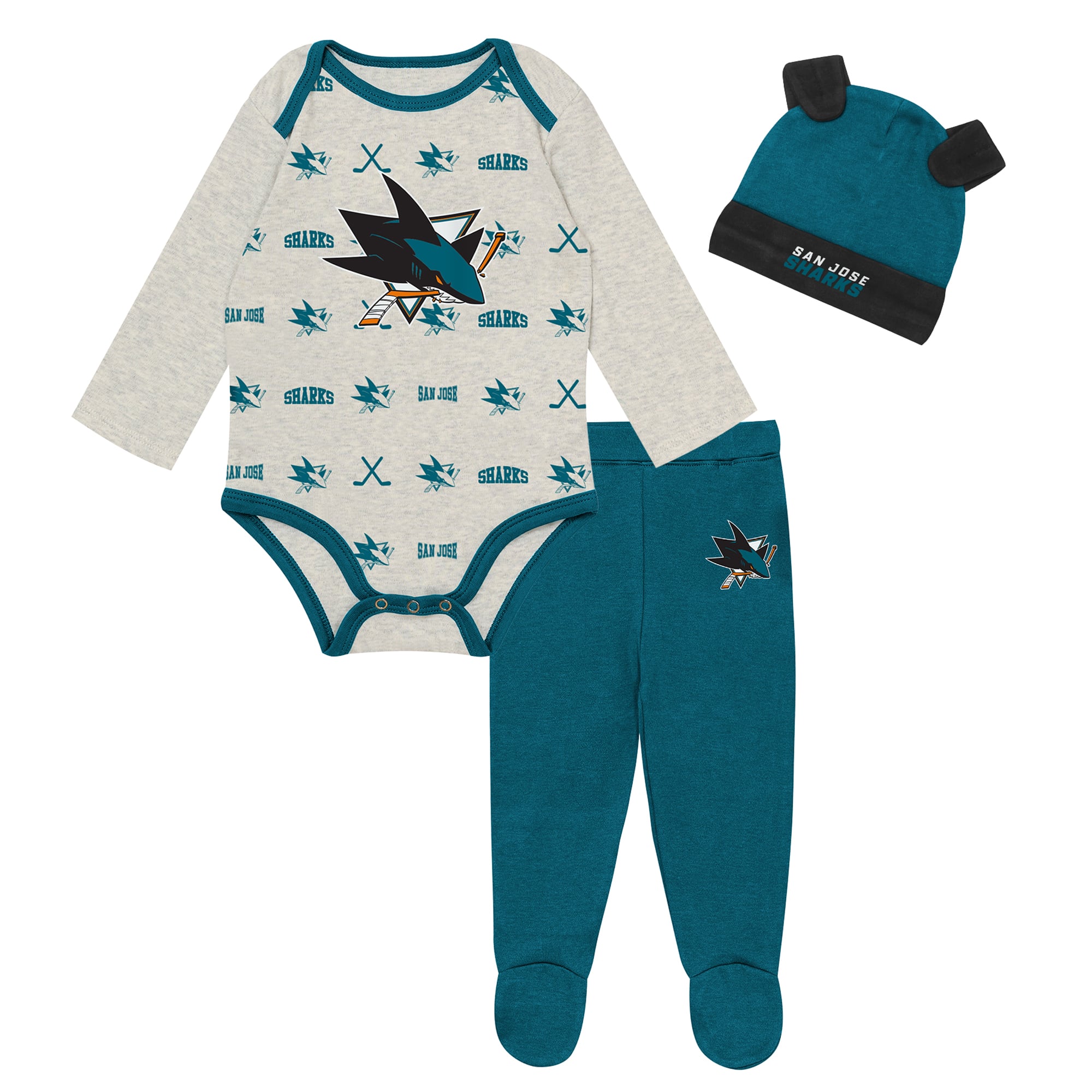 Newborn Outerstuff  Heathered Bone San Jose Sharks Huddles and Giggles Three-Piece Set
