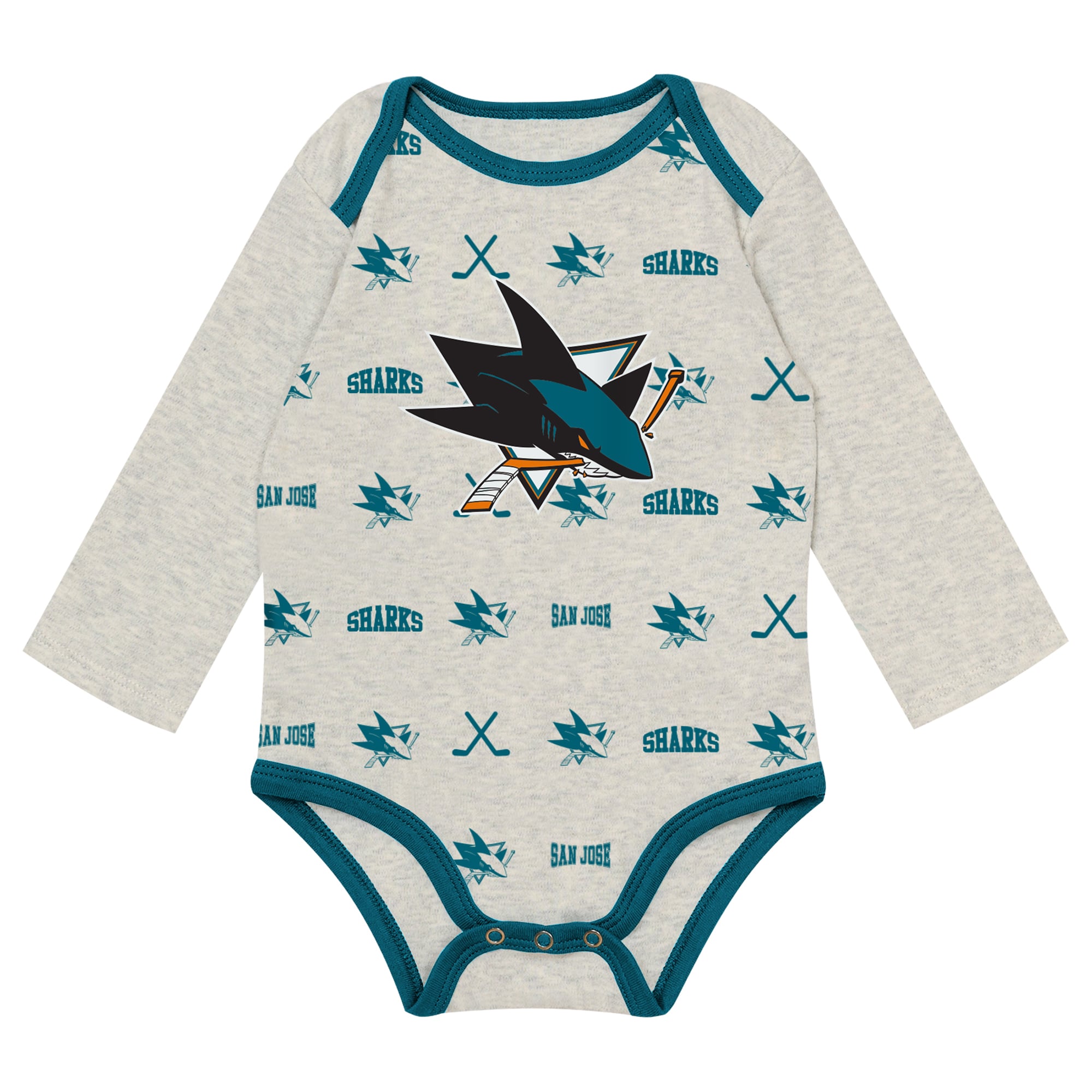 Newborn Outerstuff  Heathered Bone San Jose Sharks Huddles and Giggles Three-Piece Set