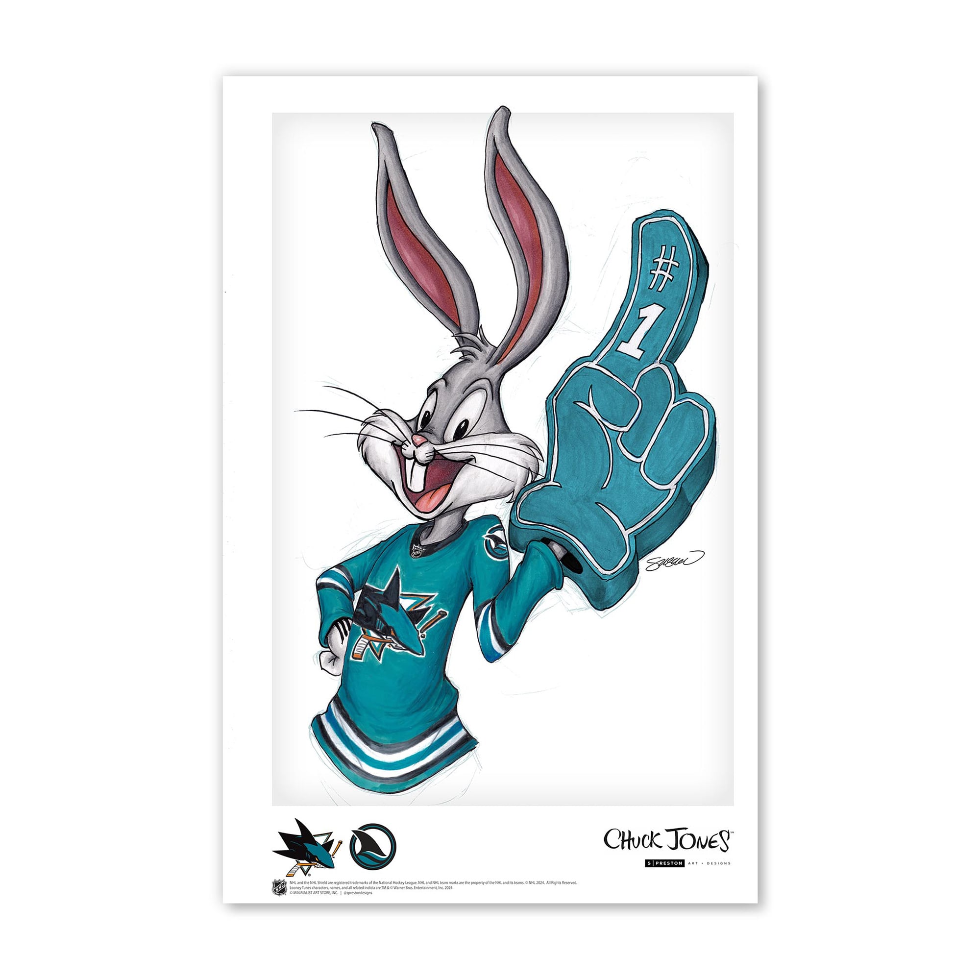 Affiche Looney Tunes des Sharks de San Jose (11 x 43 cm)