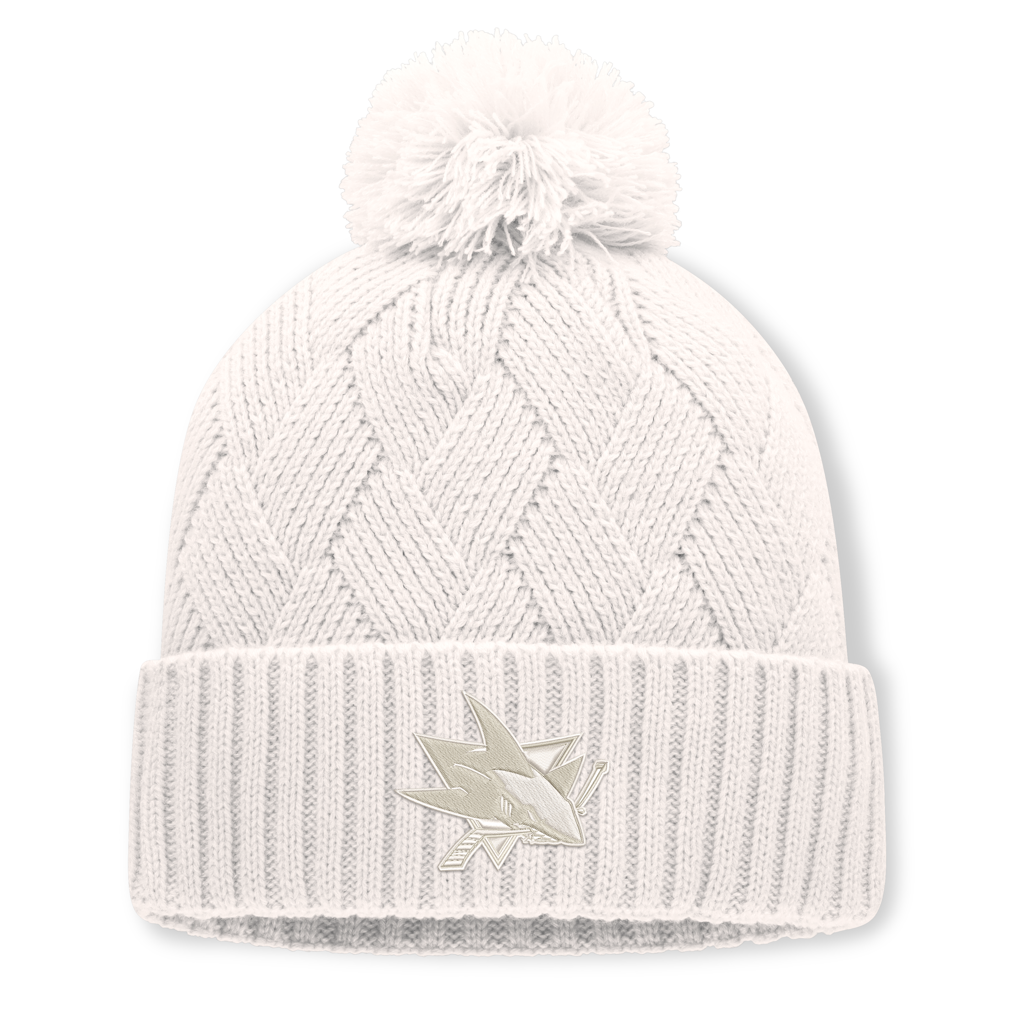 Women's Fanatics Cream San Jose Sharks Level Up Cuffed Knit Hat with Pom