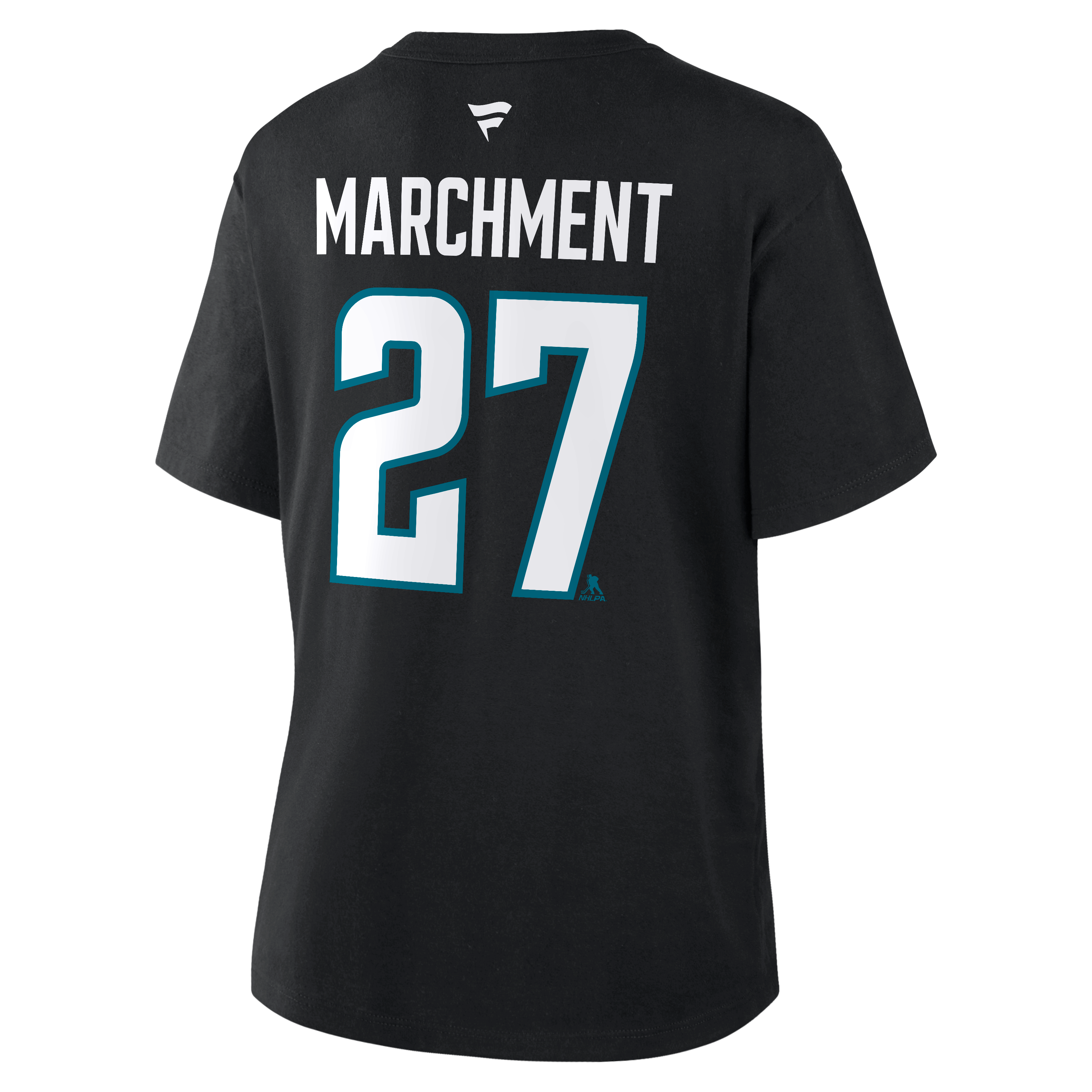 T-shirt authentique Fanatics Mason Marchment noir San Jose Sharks pour femme, avec nom et numéro.