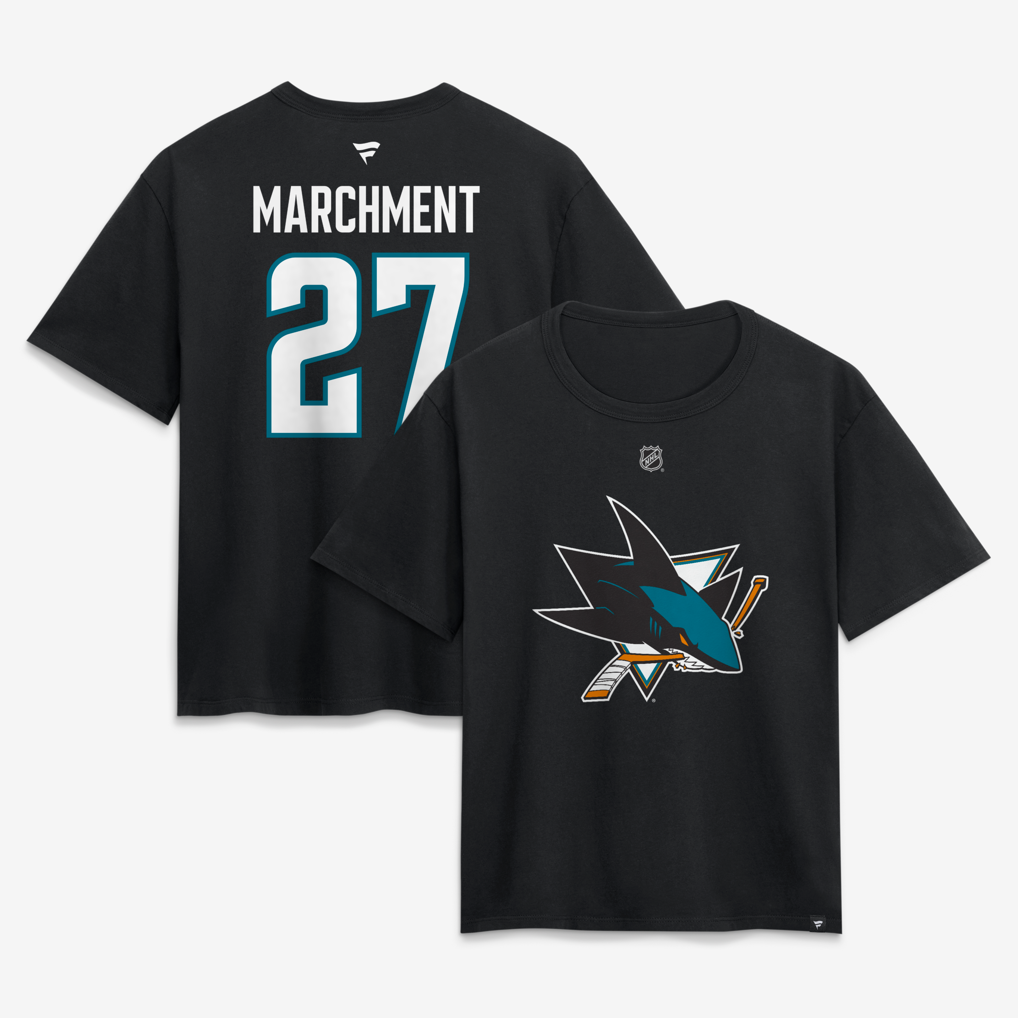 T-shirt authentique Fanatics Mason Marchment noir San Jose Sharks pour femme, avec nom et numéro.
