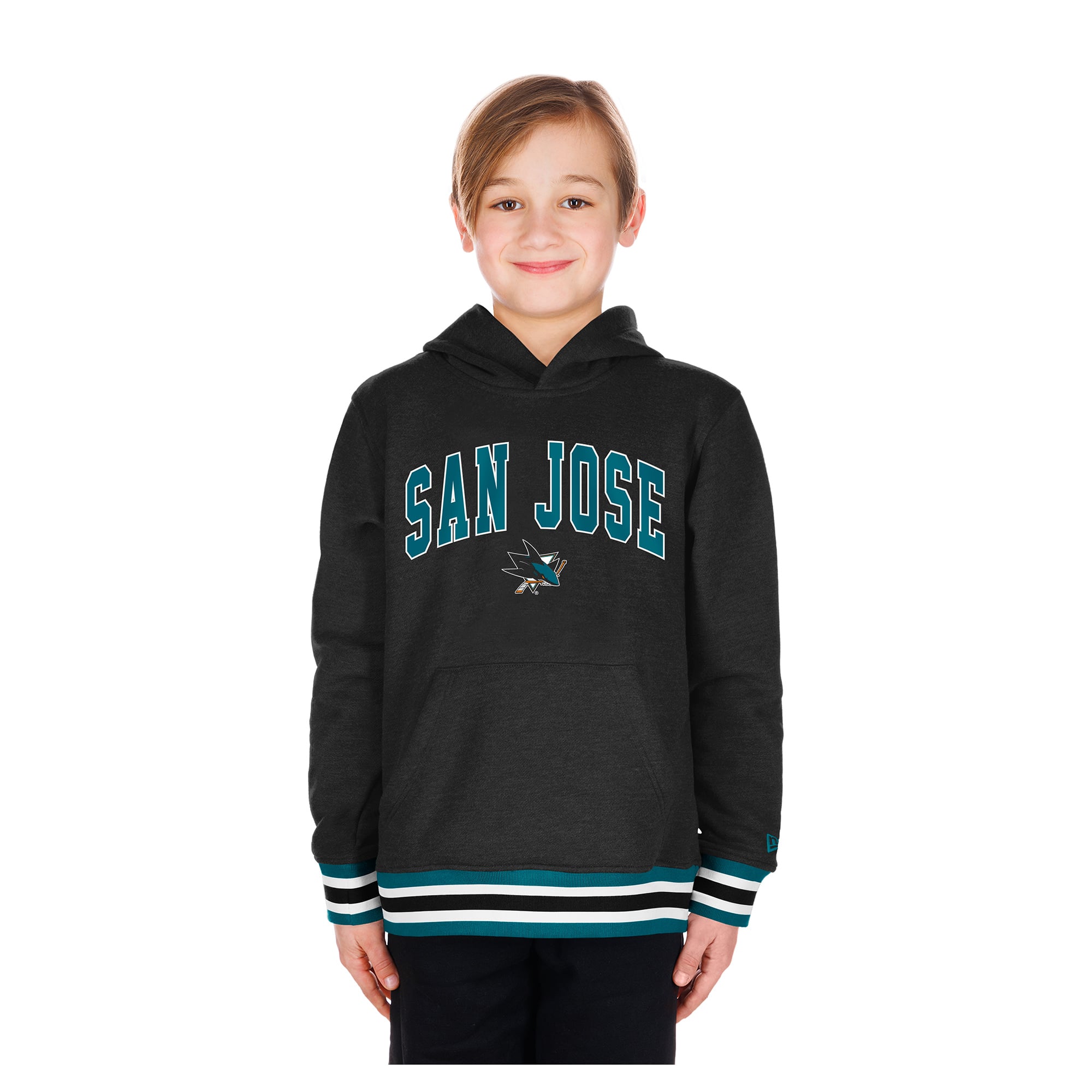 Youth New Era Black San Jose Sharks Knit Trim Pullover Hoodie