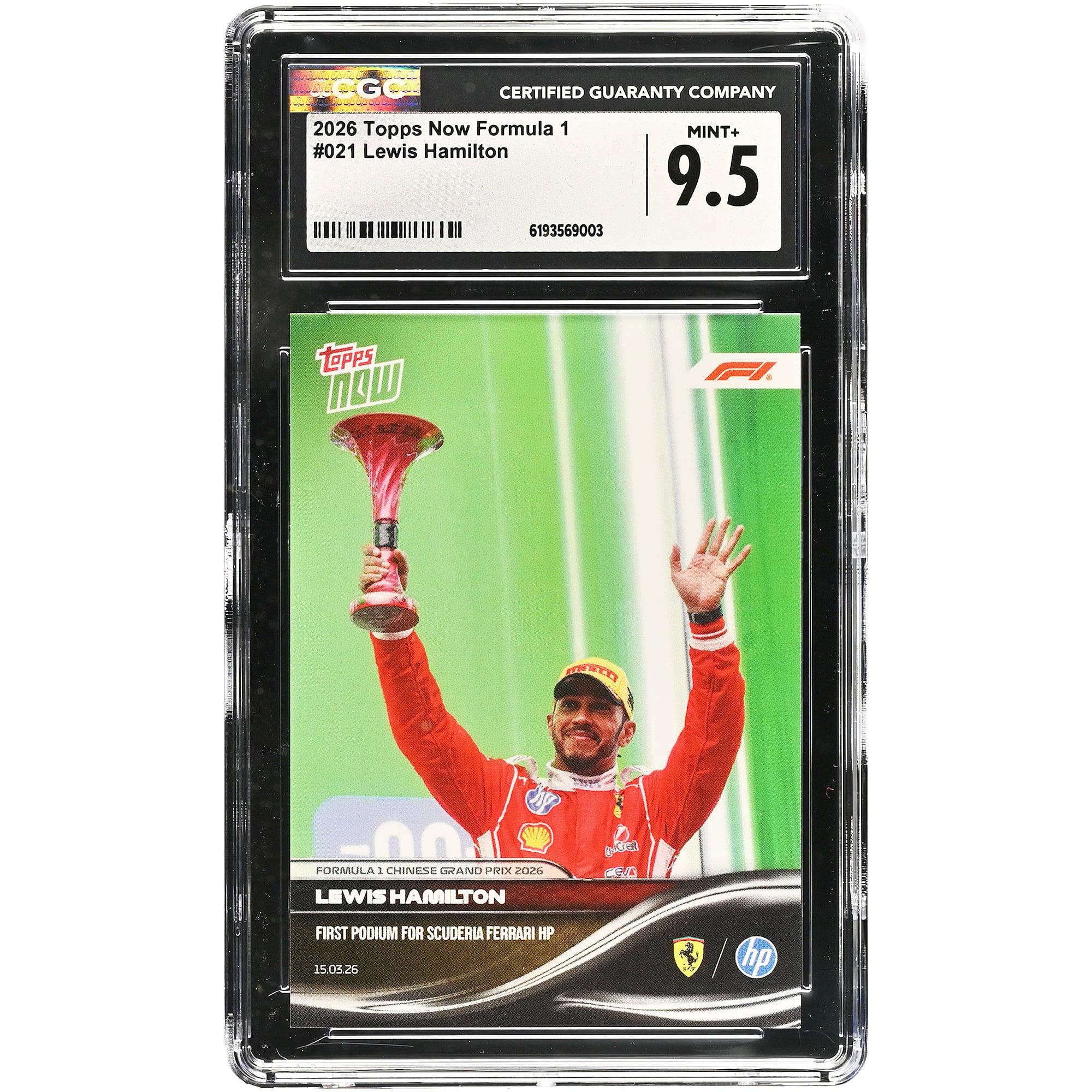 Carte de Lewis Hamilton Scuderia Ferrari 2026 Topps Now Formula 1 Premier podium pour la Scuderia Ferrari HP #021 Authentifiée CGC 9.5