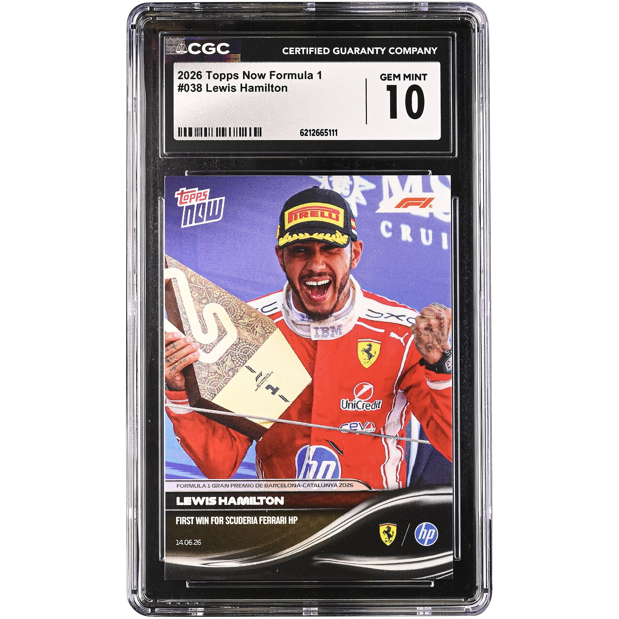 Carte Lewis Hamilton Scuderia Ferrari 2026 Topps Now Formule 1 Première victoire pour la Scuderia Ferrari HP #38 Authentifiée CGC État neuf (GEM MINT 10)