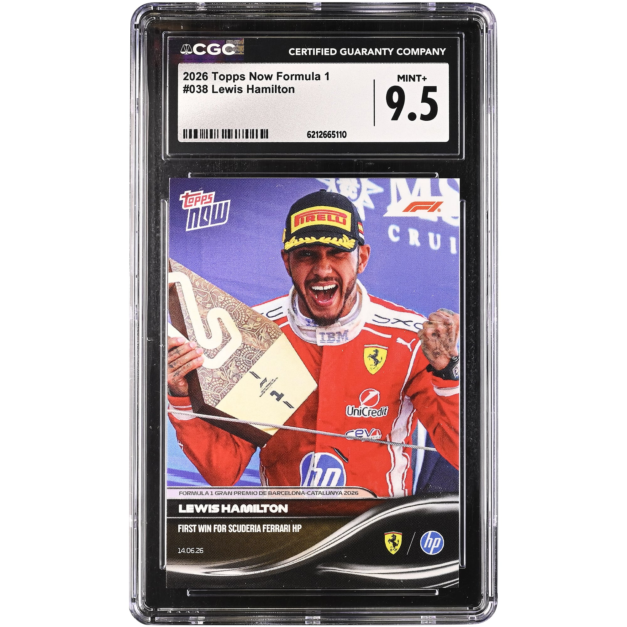 Carte Lewis Hamilton Scuderia Ferrari 2026 Topps Now Formule 1 Première victoire pour la Scuderia Ferrari HP #38 Authentifiée CGC MINT+ 9.5