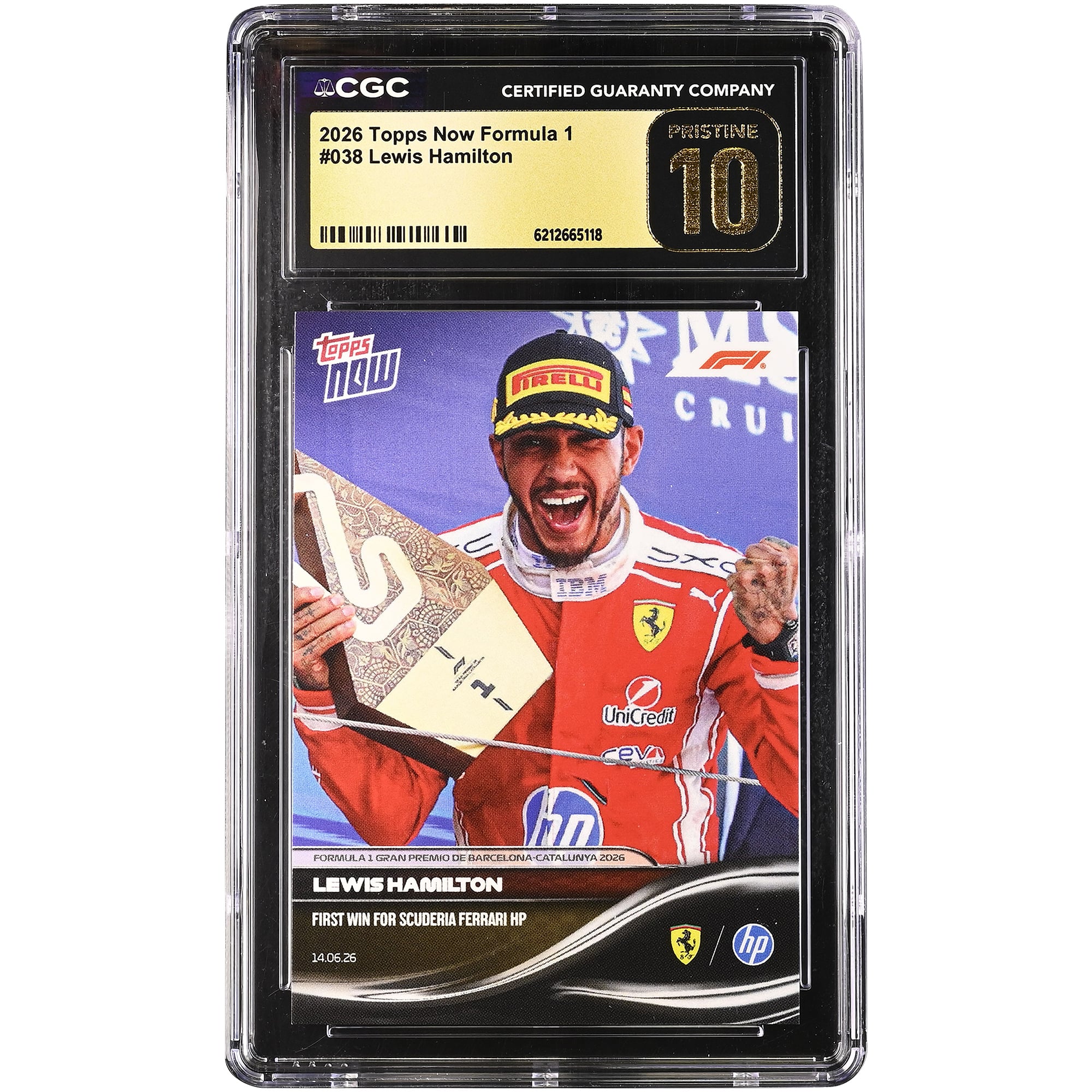Carte Lewis Hamilton Scuderia Ferrari 2026 Topps Now Formule 1 Première victoire pour la Scuderia Ferrari HP #38 Authentifiée CGC État PRISTINE 10