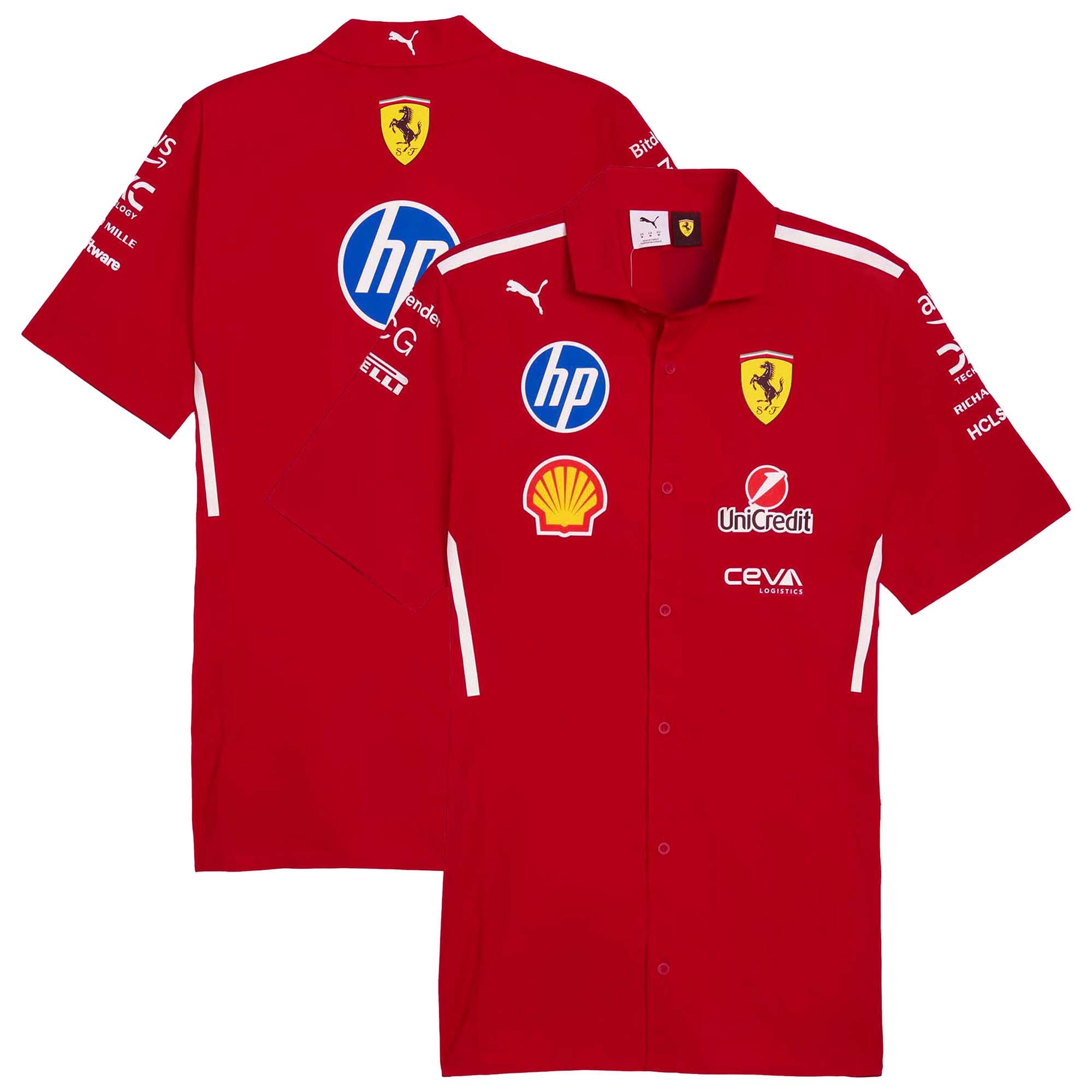Camicia Scuderia Ferrari Uomo Blu A Righe &ndash; Manica Lunga, Cotone 100%, Taglia US S (IT 48)