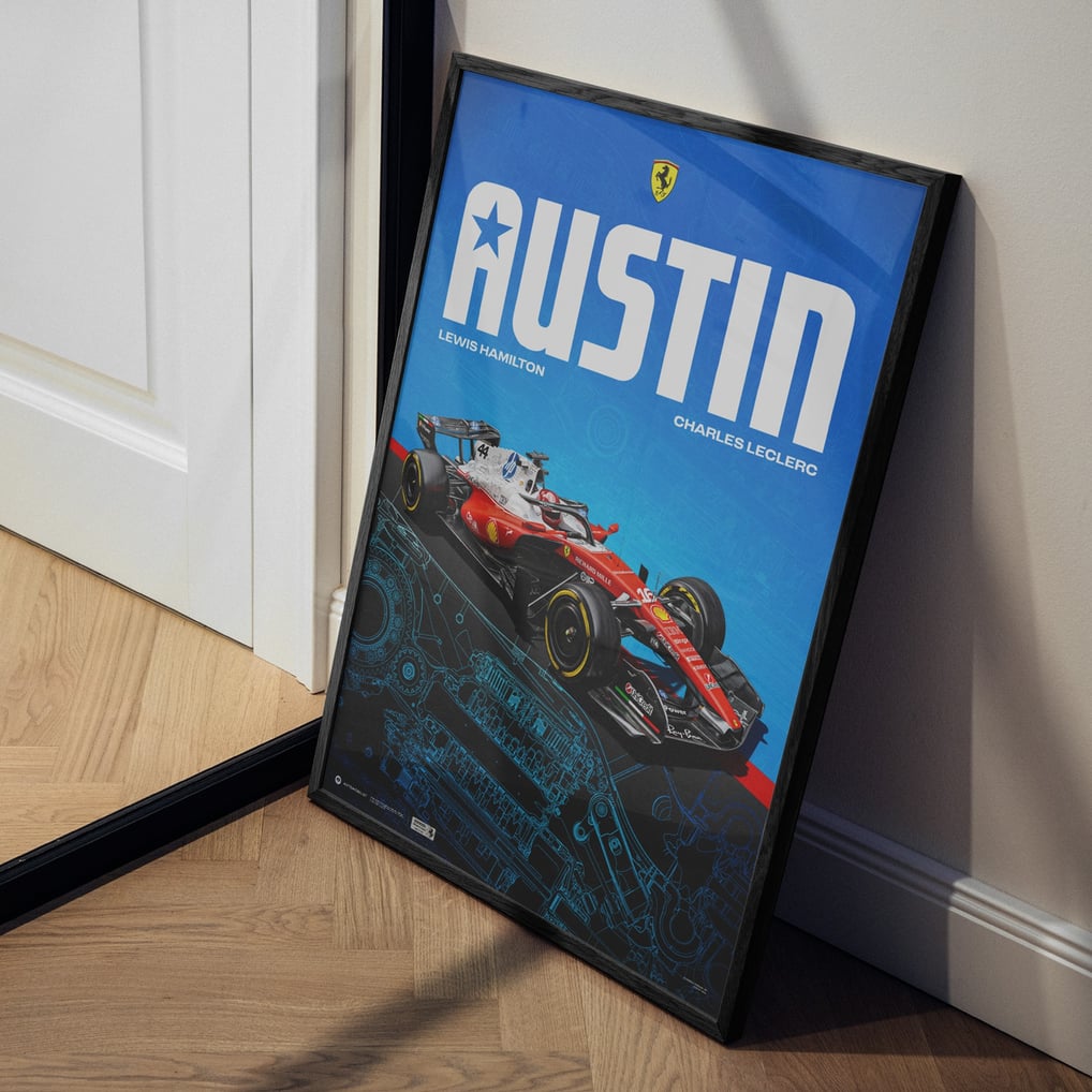 Poster ufficiale della livrea speciale Scuderia Ferrari Austin 2026
