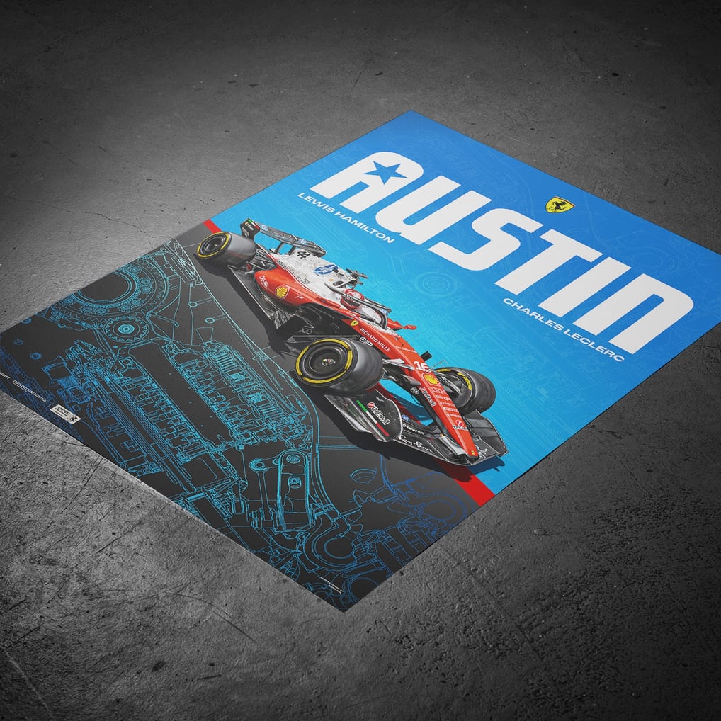 Offizielles Poster der Scuderia Ferrari Austin 2026 Sonderlackierung