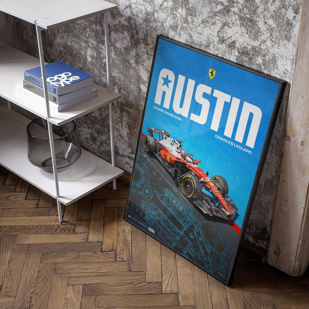Offizielles Poster der Scuderia Ferrari Austin 2026 Sonderlackierung
