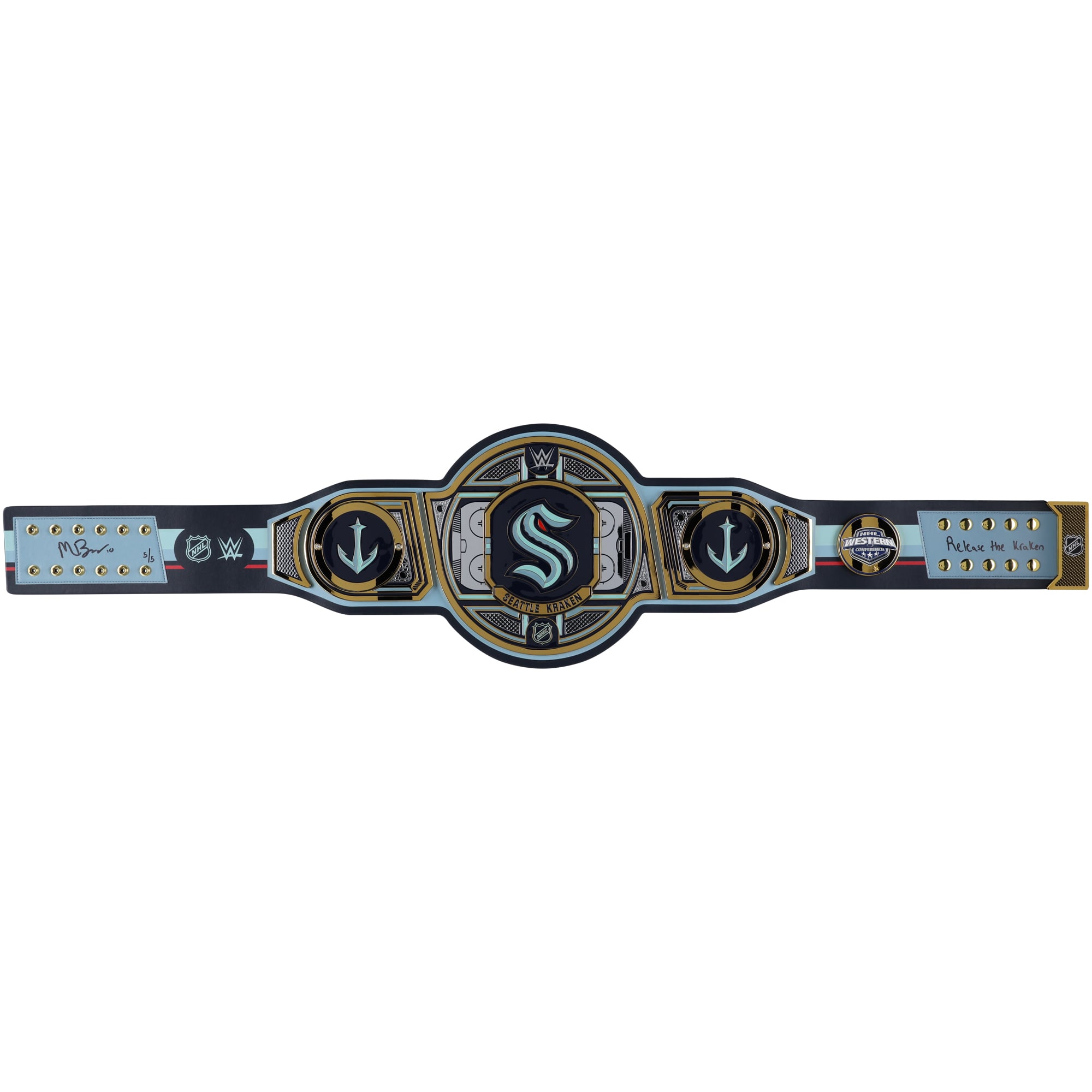 Matty Beniers Seattle Kraken Autographed WWE Legacy Title Belt with "Release the Kraken" Inscription - Limited Edition #5/5
