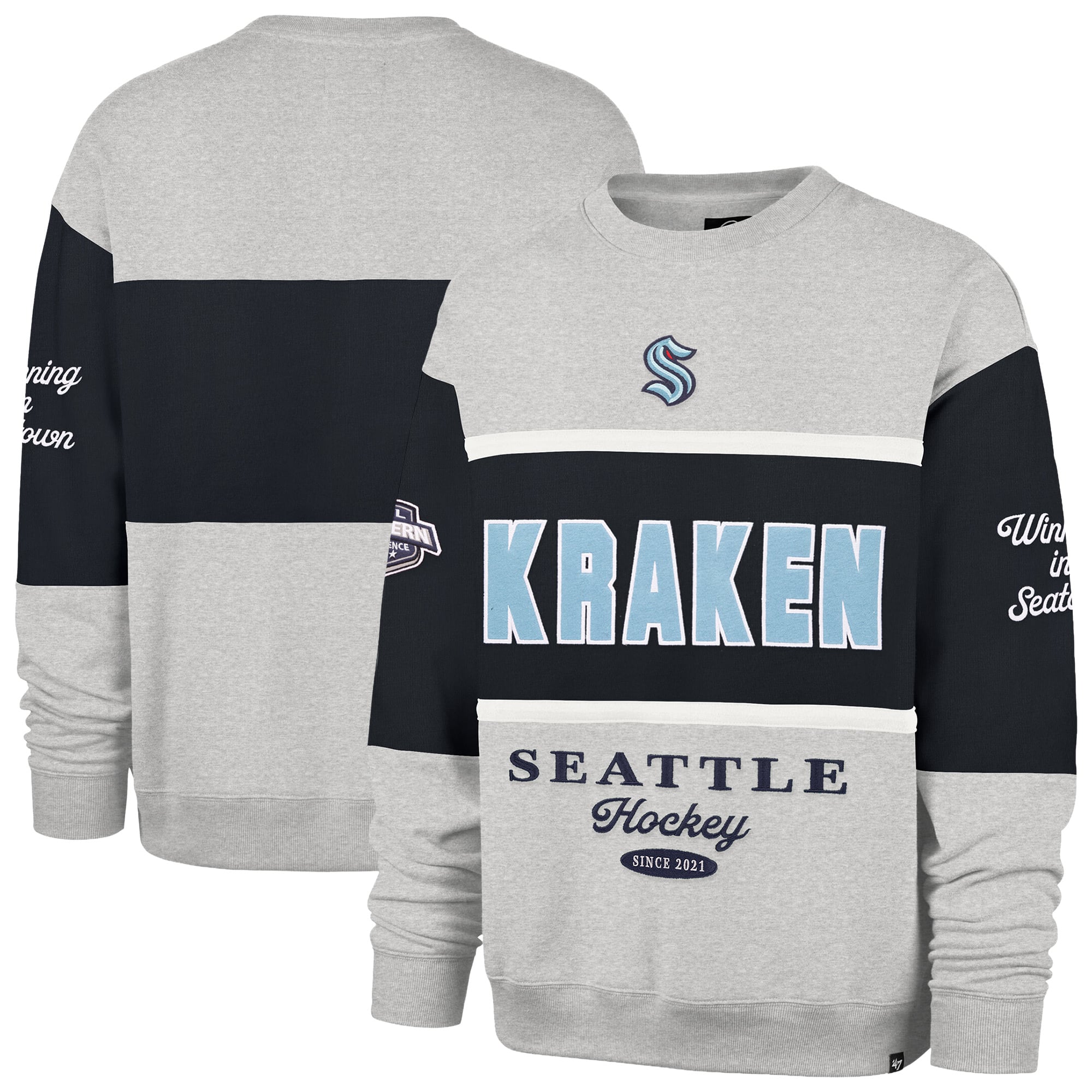 Men's '47  Gray Seattle Kraken Fall Maximilist Crew Sweatshirt