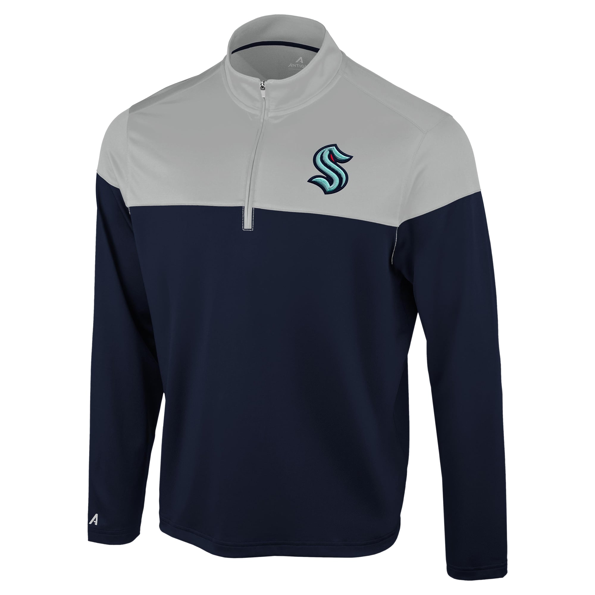 Pull à col zippé Antigua Deep Sea Blue/Gris Seattle Kraken Hinder pour homme