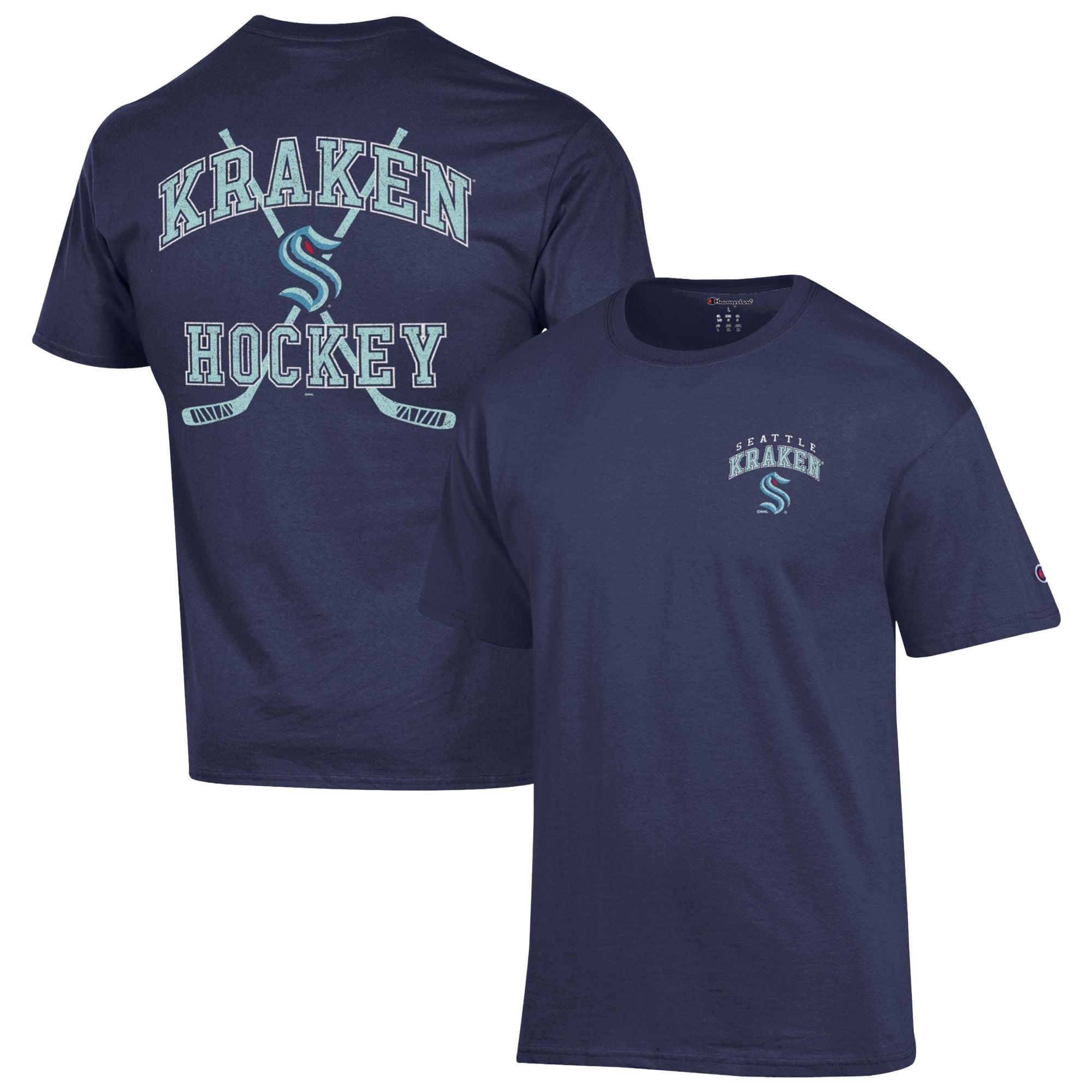 Men's Champion Deep Sea Blue Seattle Kraken Stick With It Jersey T-Shirt
