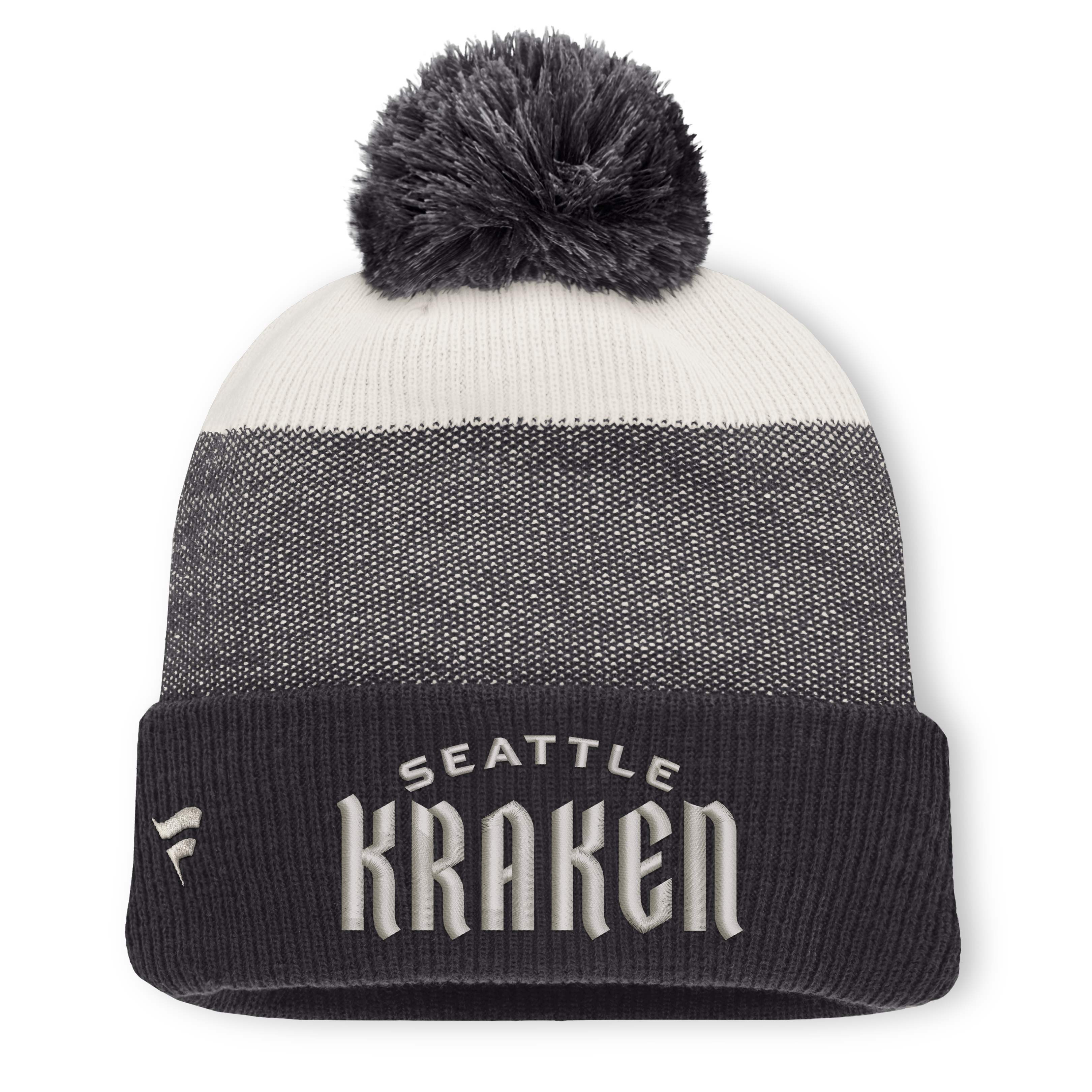 Men's Fanatics Black/Light Beige Seattle Kraken Monochrome Cuffed Knit Hat with Pom