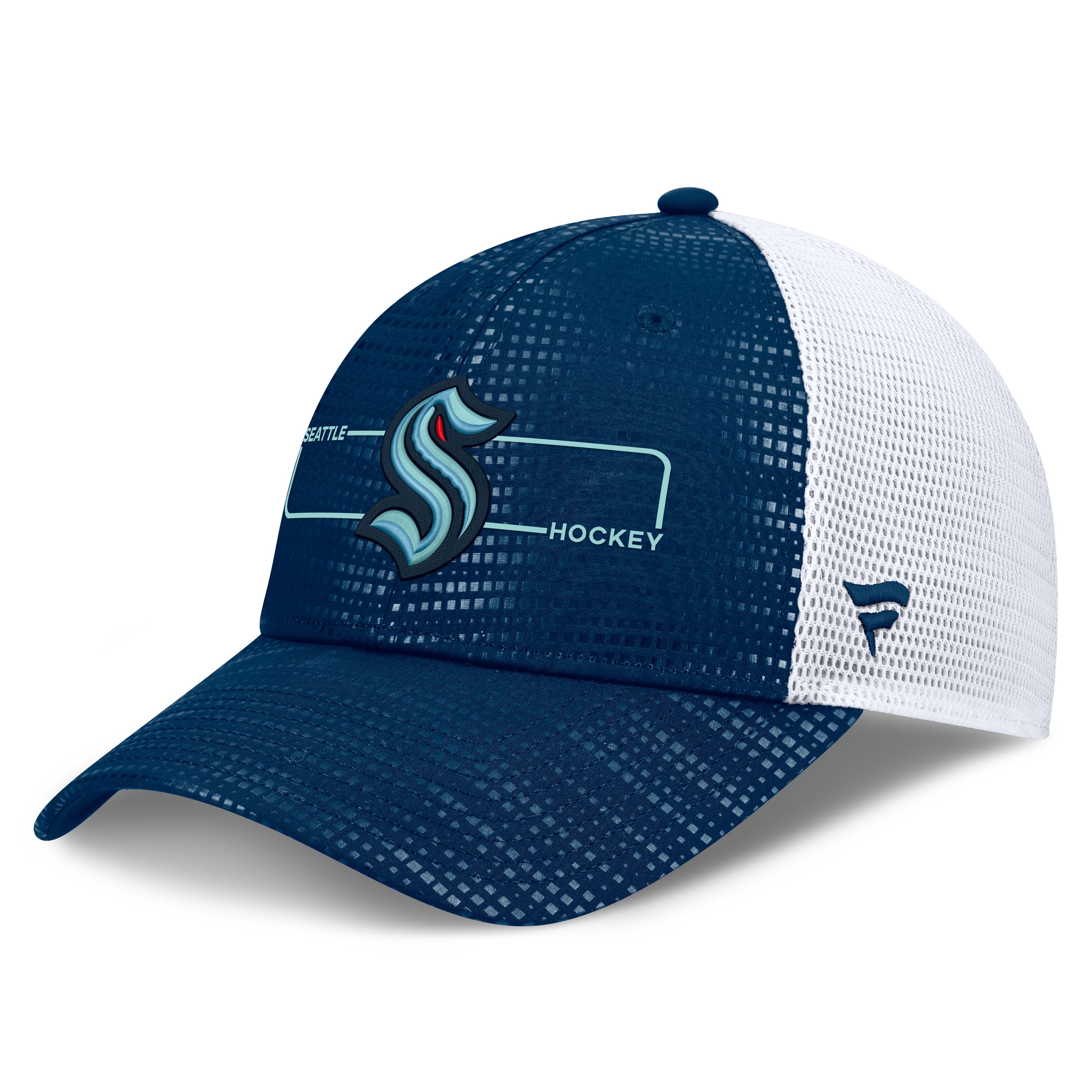 Casquette trucker Fanatics Deep Sea Blue Seattle Kraken Authentic Pro Rink avec logo encadré pour homme