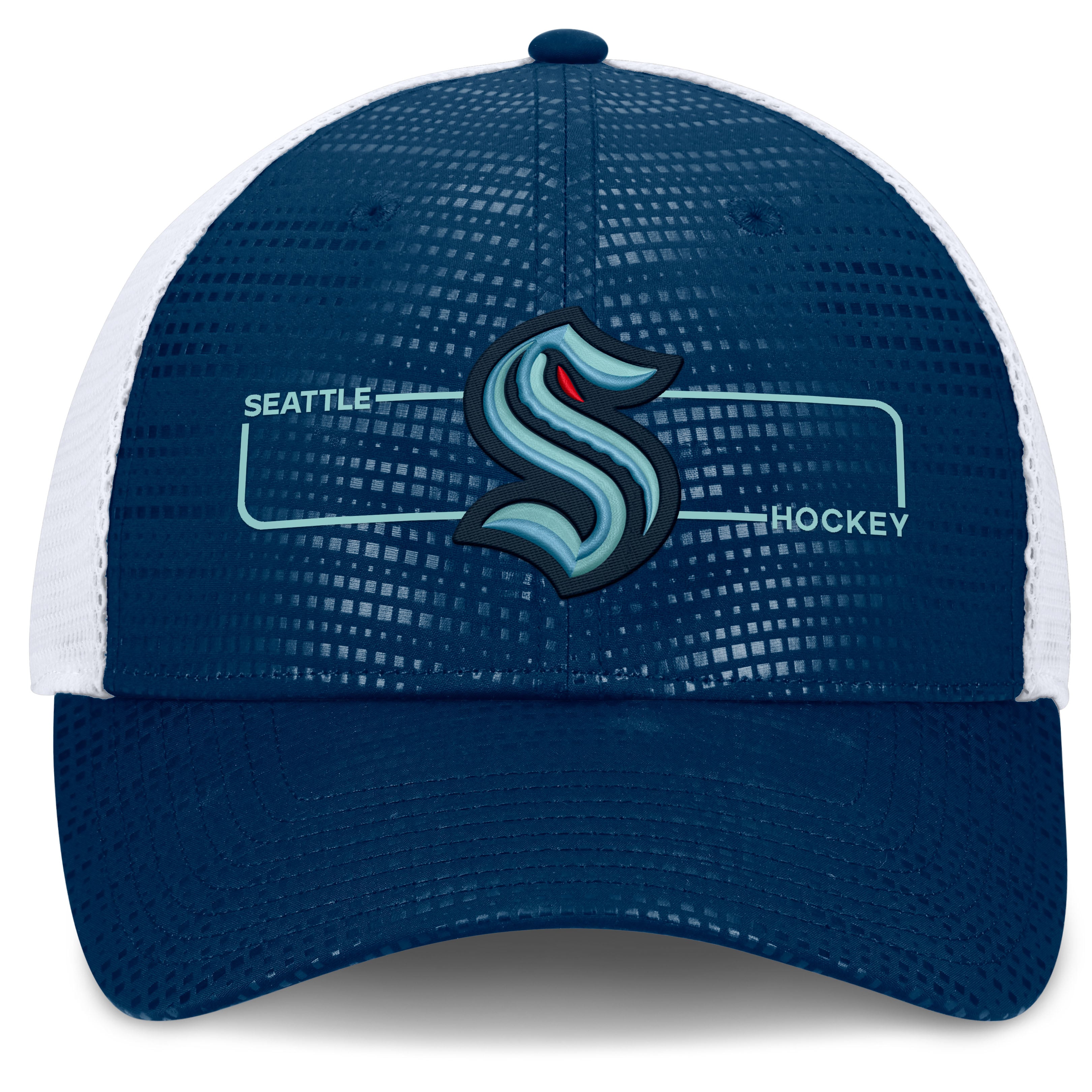 Casquette trucker Fanatics Deep Sea Blue Seattle Kraken Authentic Pro Rink avec logo encadré pour homme