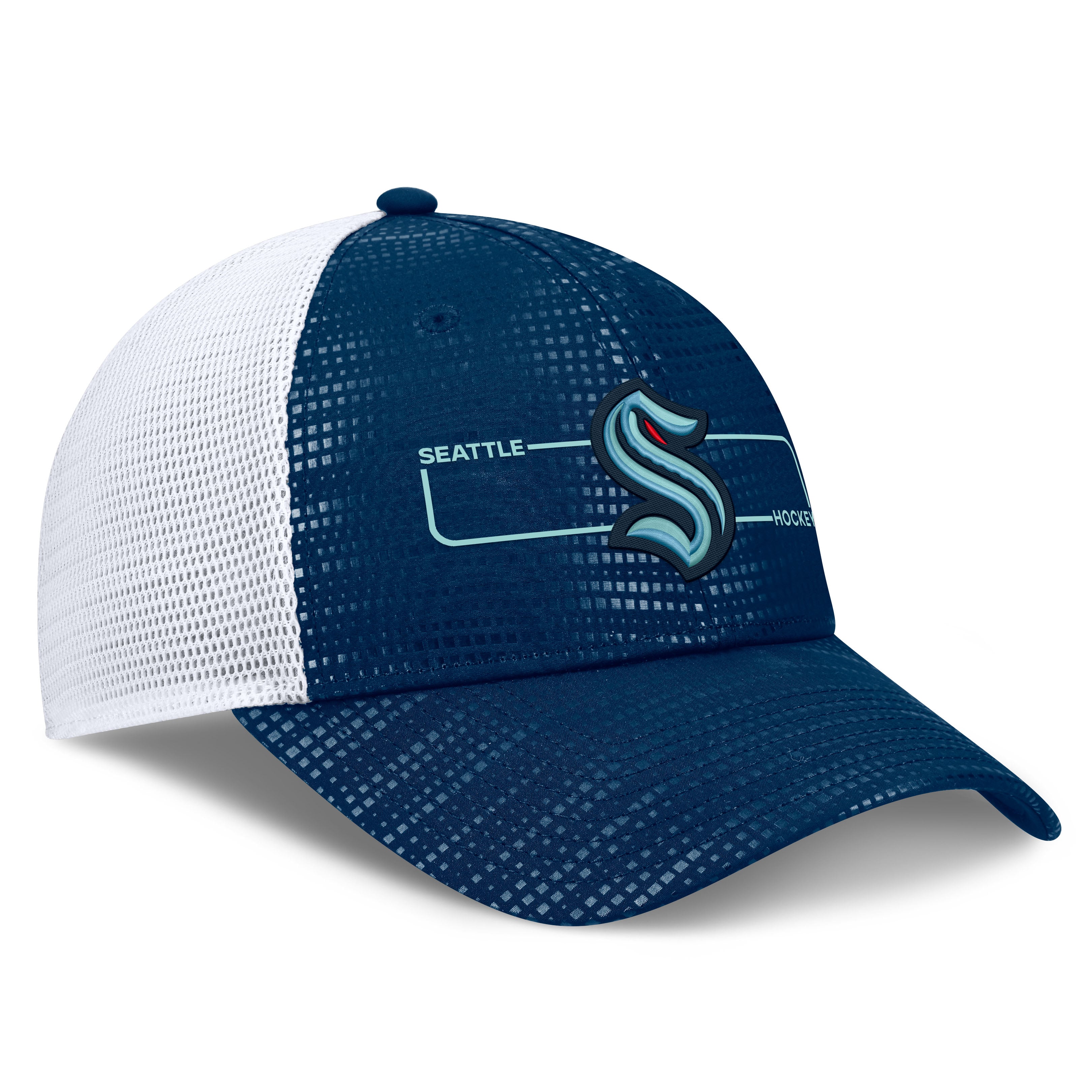 Casquette trucker Fanatics Deep Sea Blue Seattle Kraken Authentic Pro Rink avec logo encadré pour homme