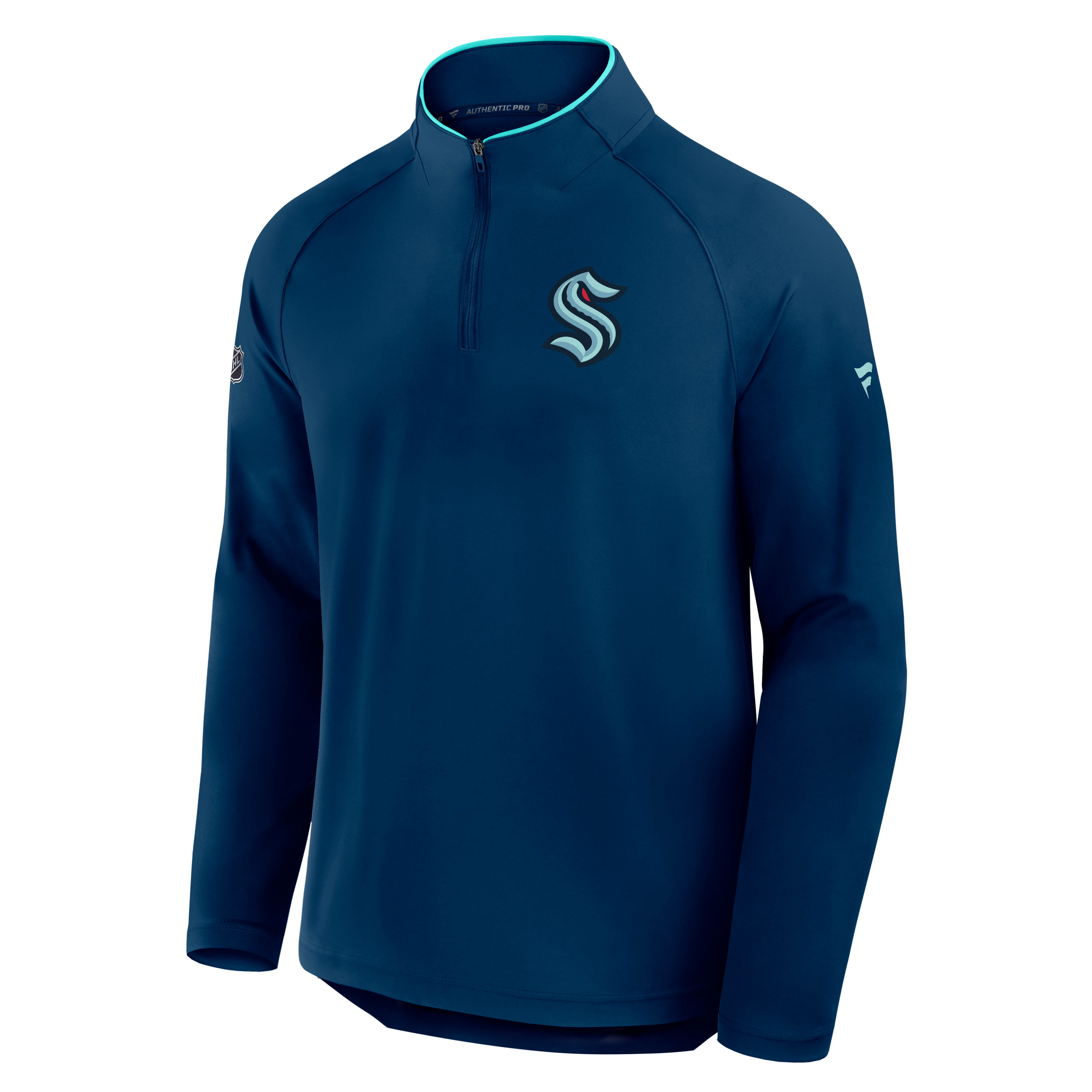 Men's Fanatics Deep Sea Blue Seattle Kraken Authentic Pro Rink Raglan Lightweight Quarter-Zip Pullover