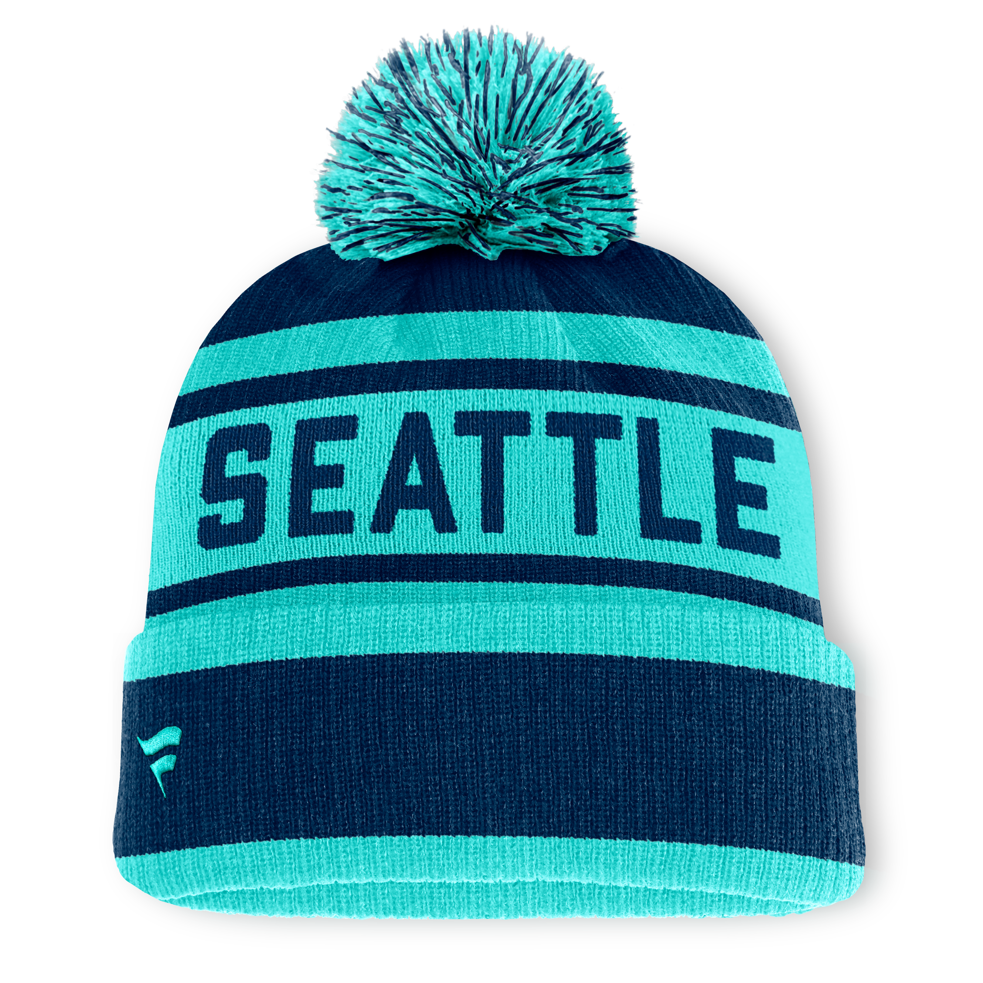 Bonnet à revers Seattle Kraken Fundamental bleu marine/bleu clair pour homme, avec pompon