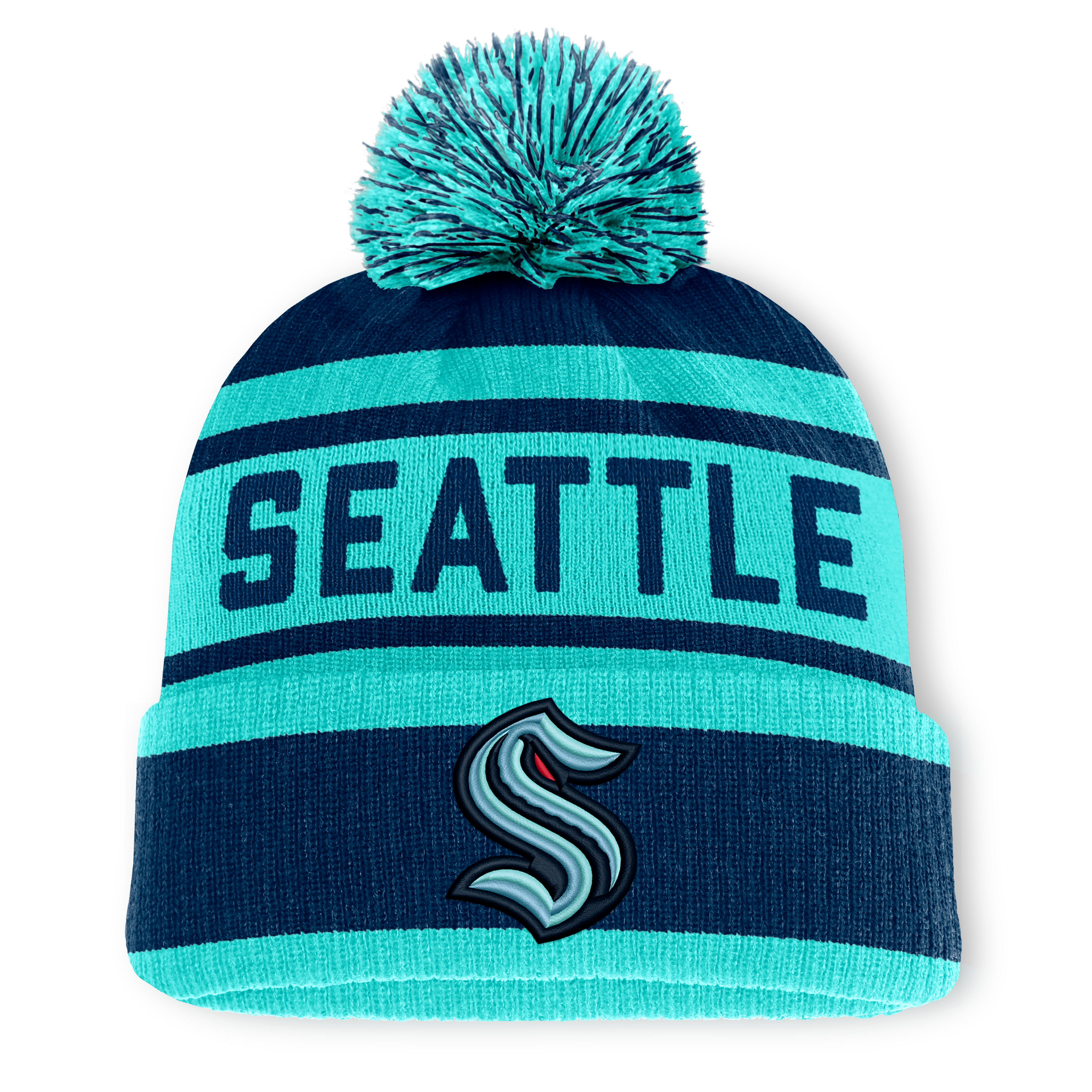 Bonnet à revers Seattle Kraken Fundamental bleu marine/bleu clair pour homme, avec pompon