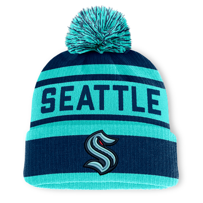 Bonnet à revers Seattle Kraken Fanatics Fundamental avec pompon - Bleu marine/Bleu clair