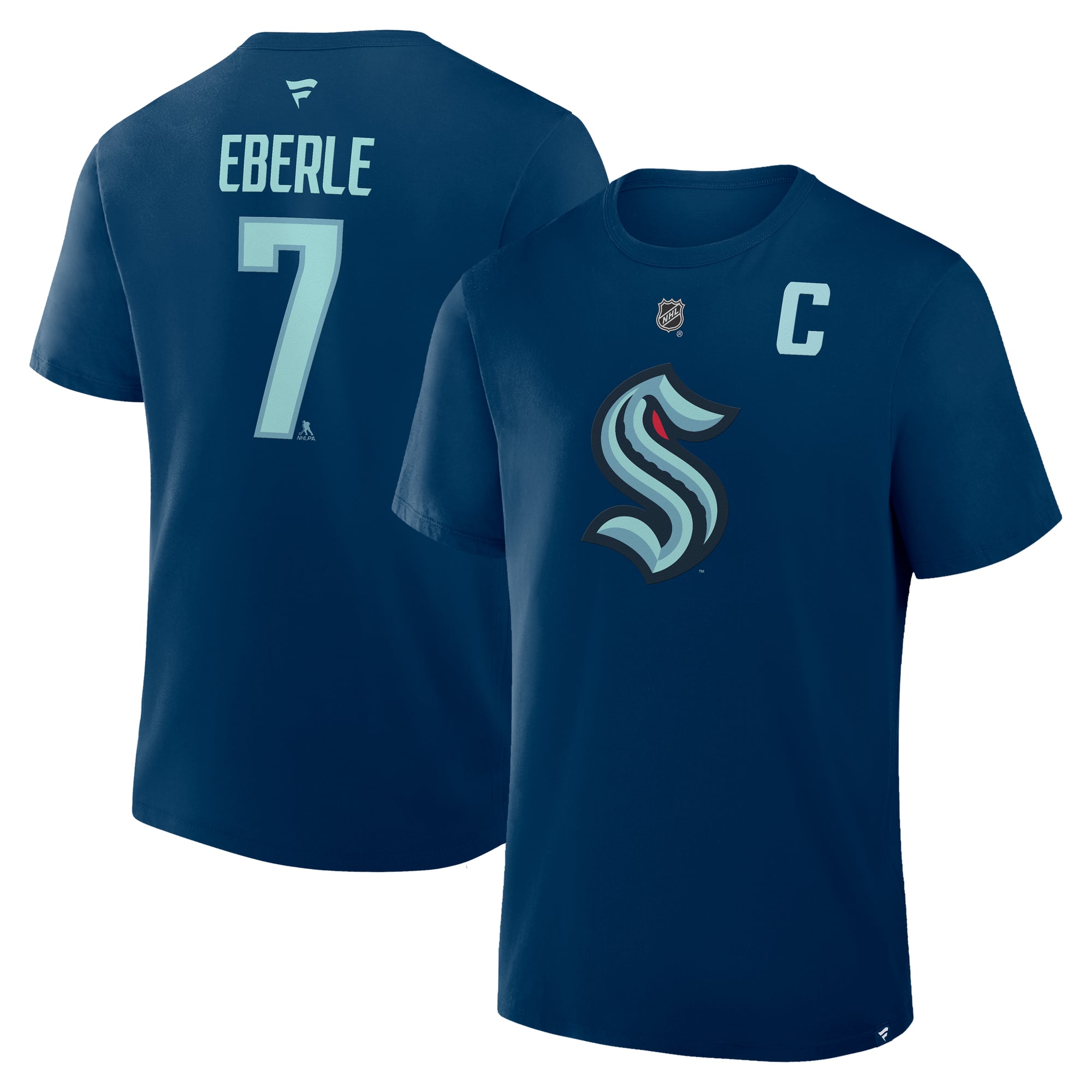 Men's Fanatics Jordan Eberle Deep Sea Blue Seattle Kraken Authentic Stack Name & Number T-Shirt