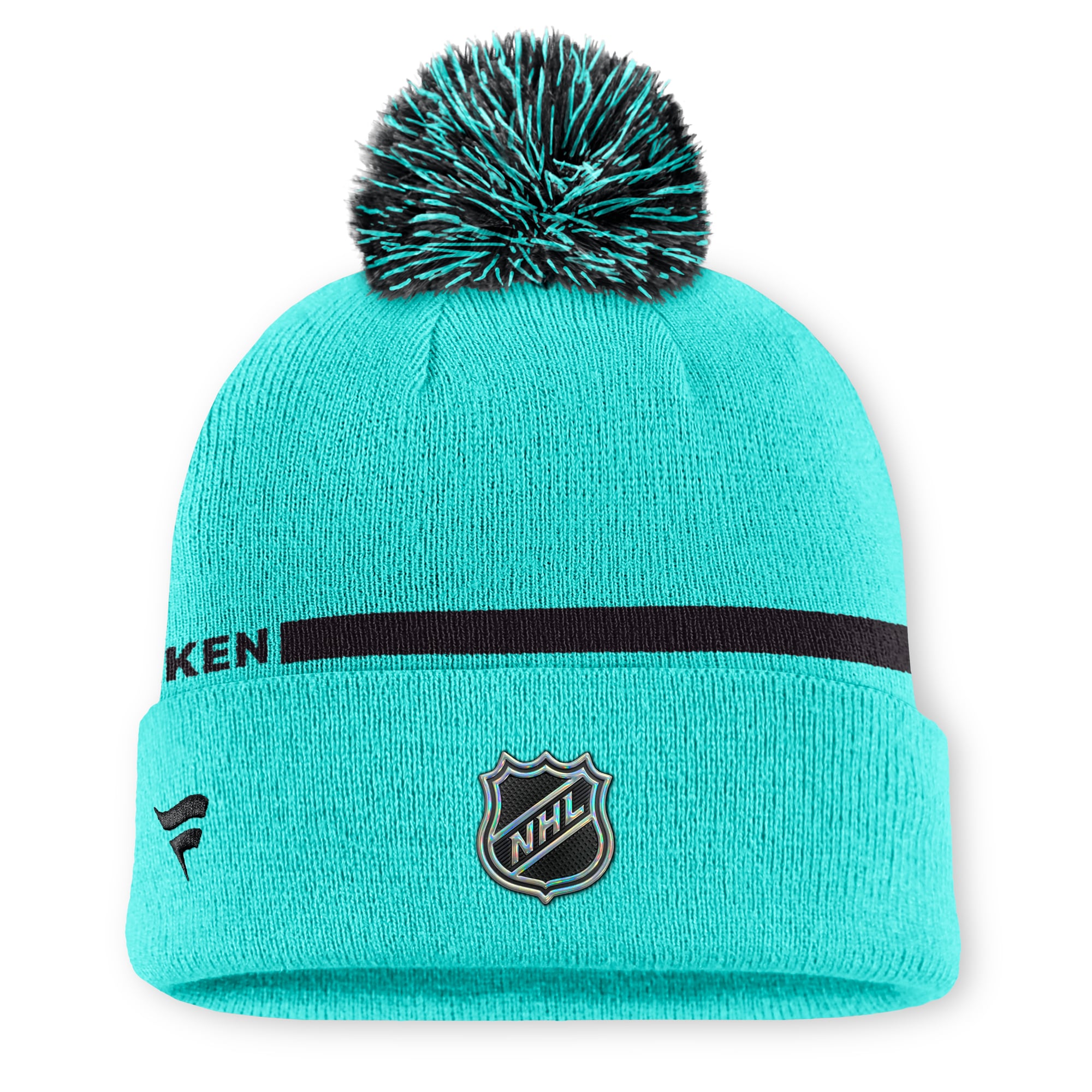 Bonnet à revers Fanatics bleu clair Seattle Kraken Authentic Pro Alternate pour homme avec pompon