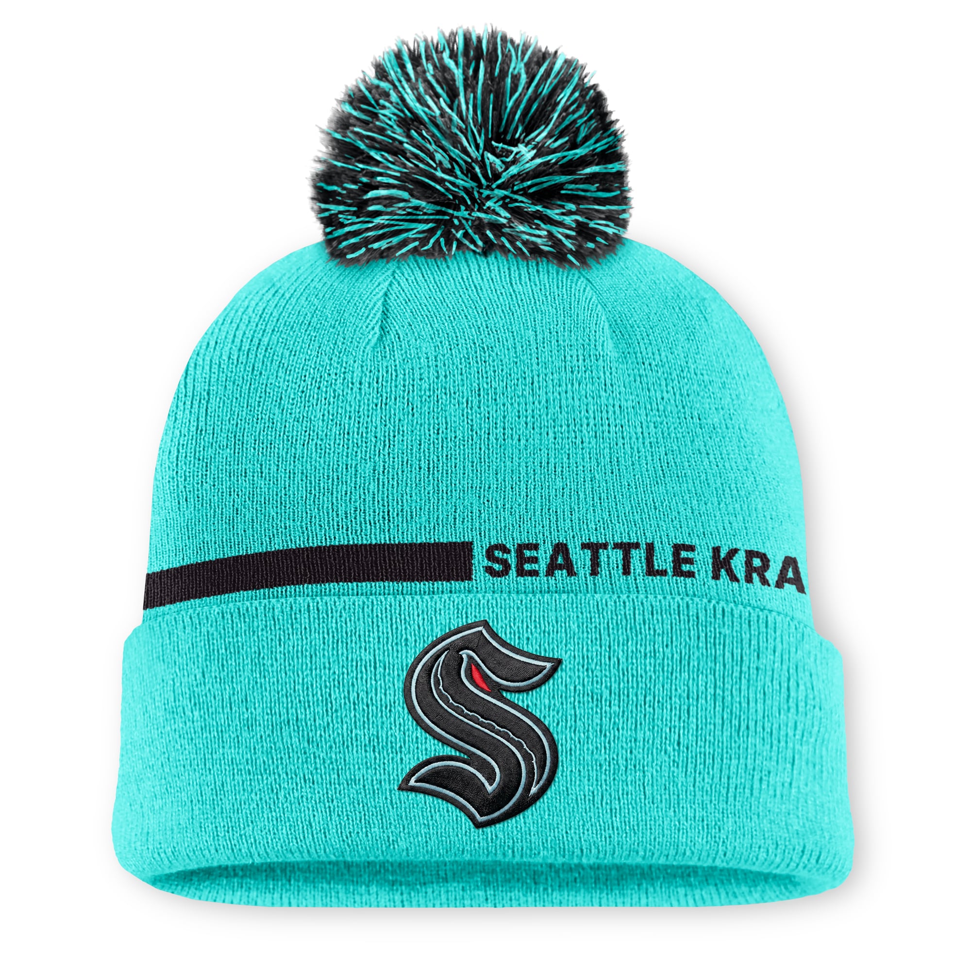 Bonnet à revers Fanatics bleu clair Seattle Kraken Authentic Pro Alternate pour homme avec pompon