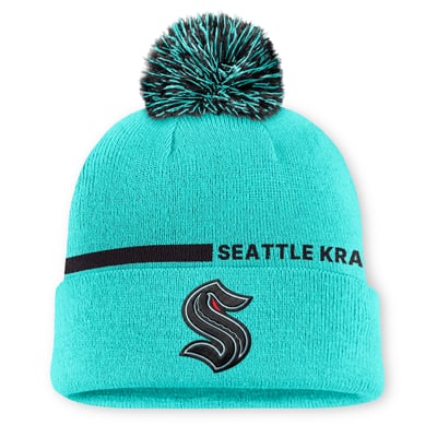 Men's Seattle Kraken Fanatics Light Blue Authentic Pro Alternate Cuffed Knit Hat with Pom